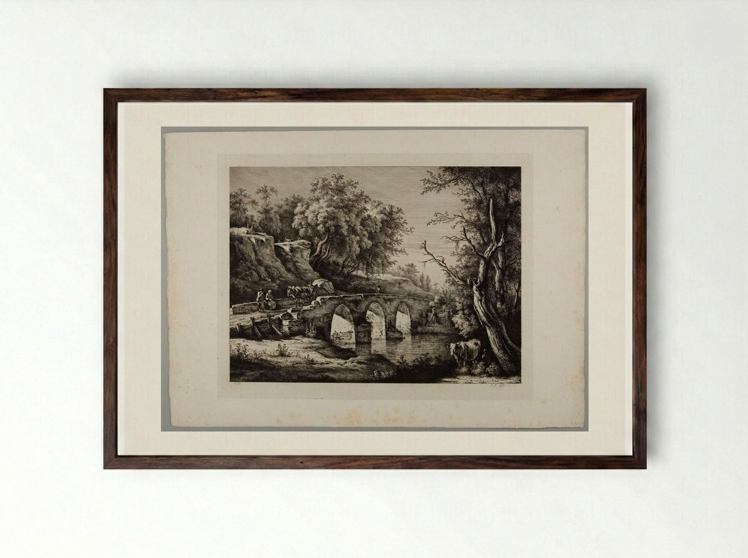 Stone Bridge - Jean-Jacques de Boissieu - Framed Print Dark Wood