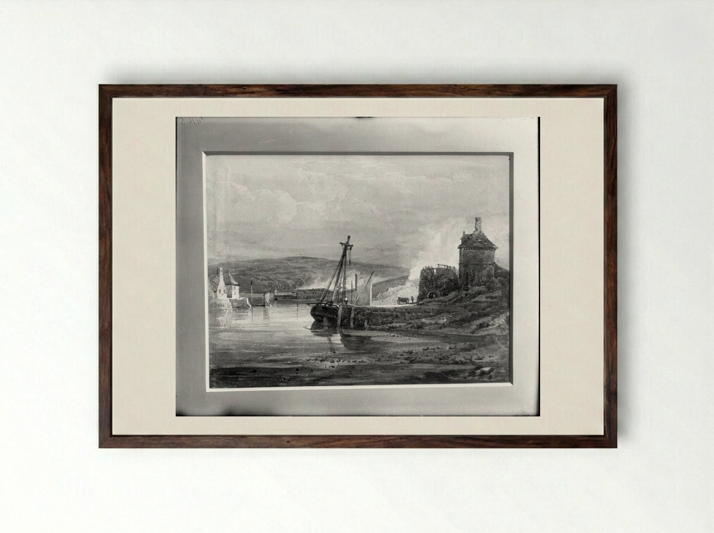 Stone House near Plymouth - Samuel Prout - Framed Print Dark Wood