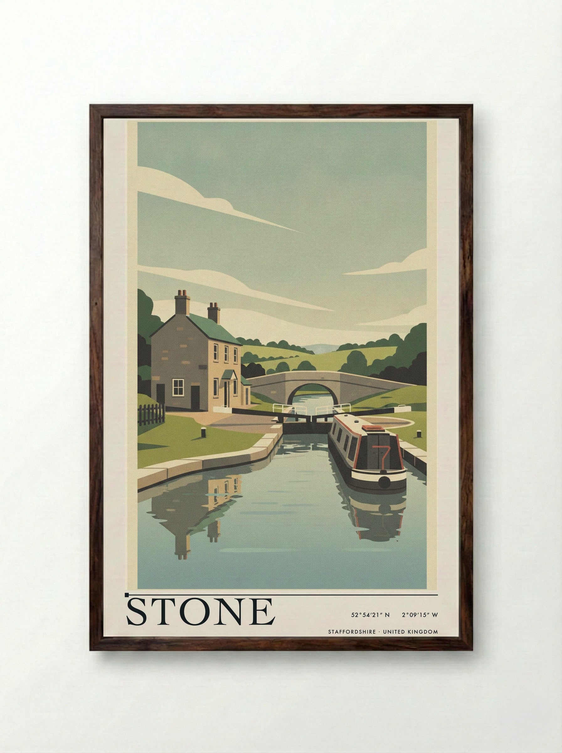 Stone Staffordshire United Kingdom Travel Poster - Framed Print Dark Wood
