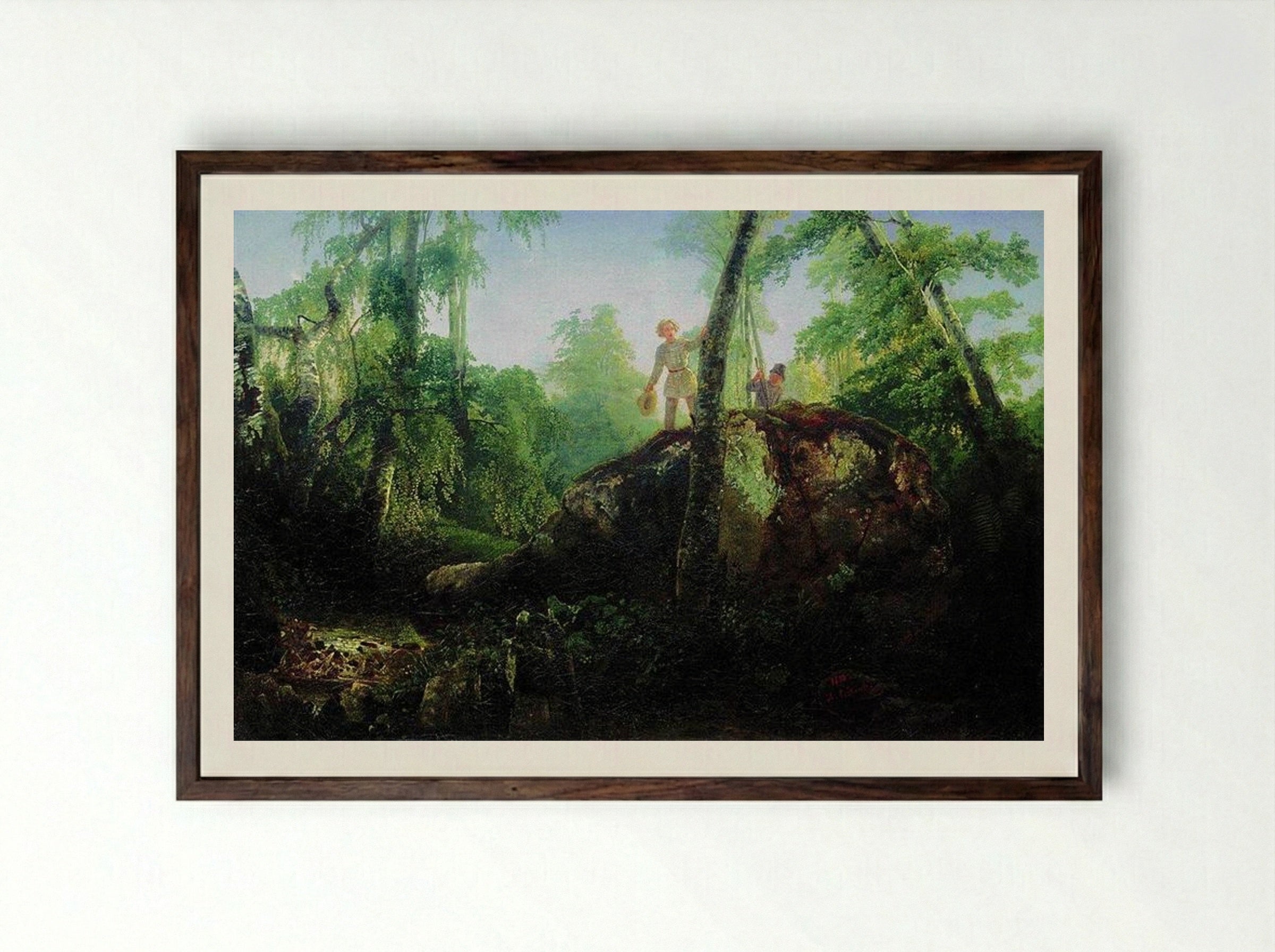 Stone in the Forest Near the Spill - Aleksey Savrasov - Framed Print Dark Wood