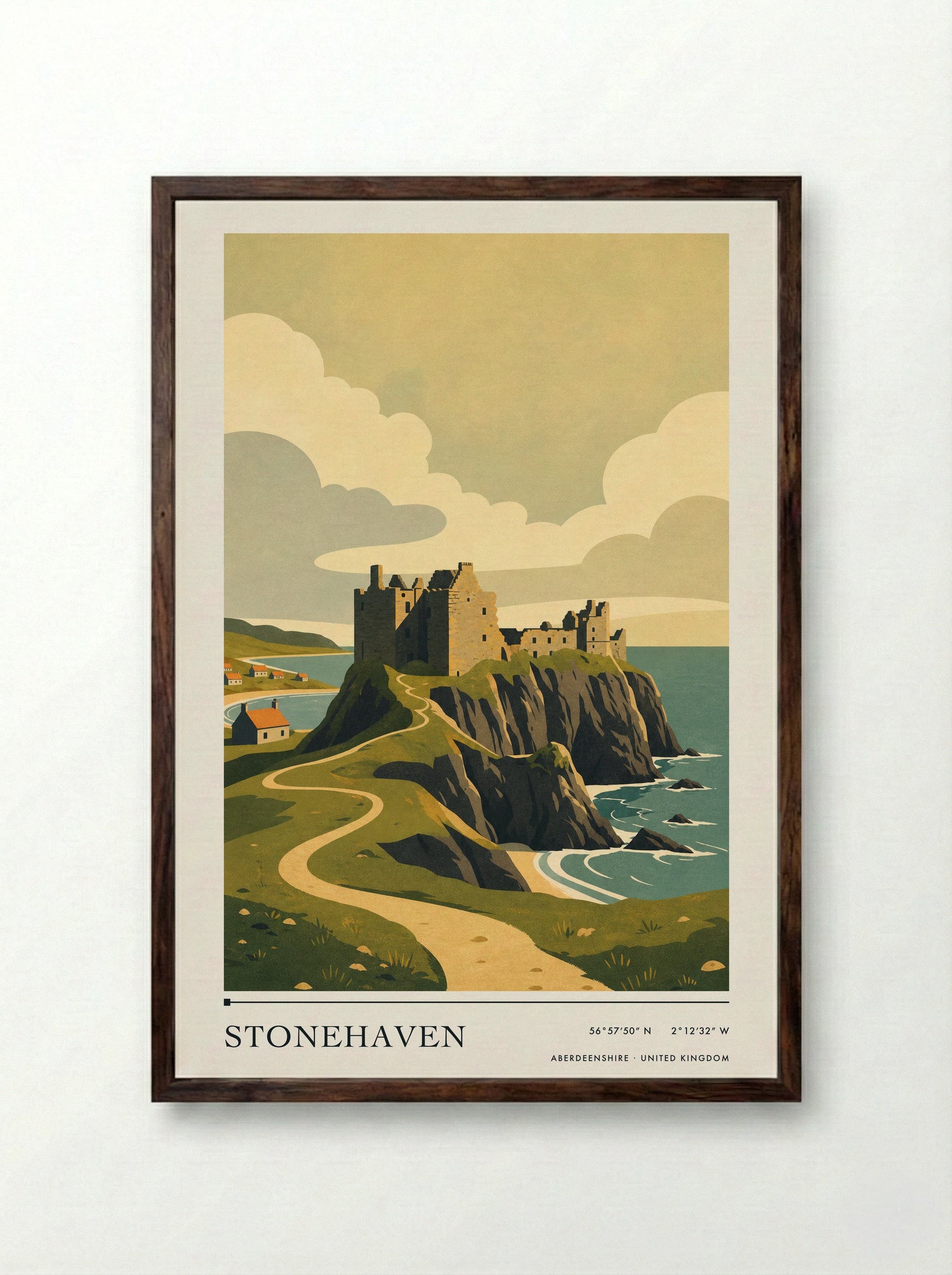Stonehaven Aberdeenshire United Kingdom Travel Poster - Framed Print Dark Wood