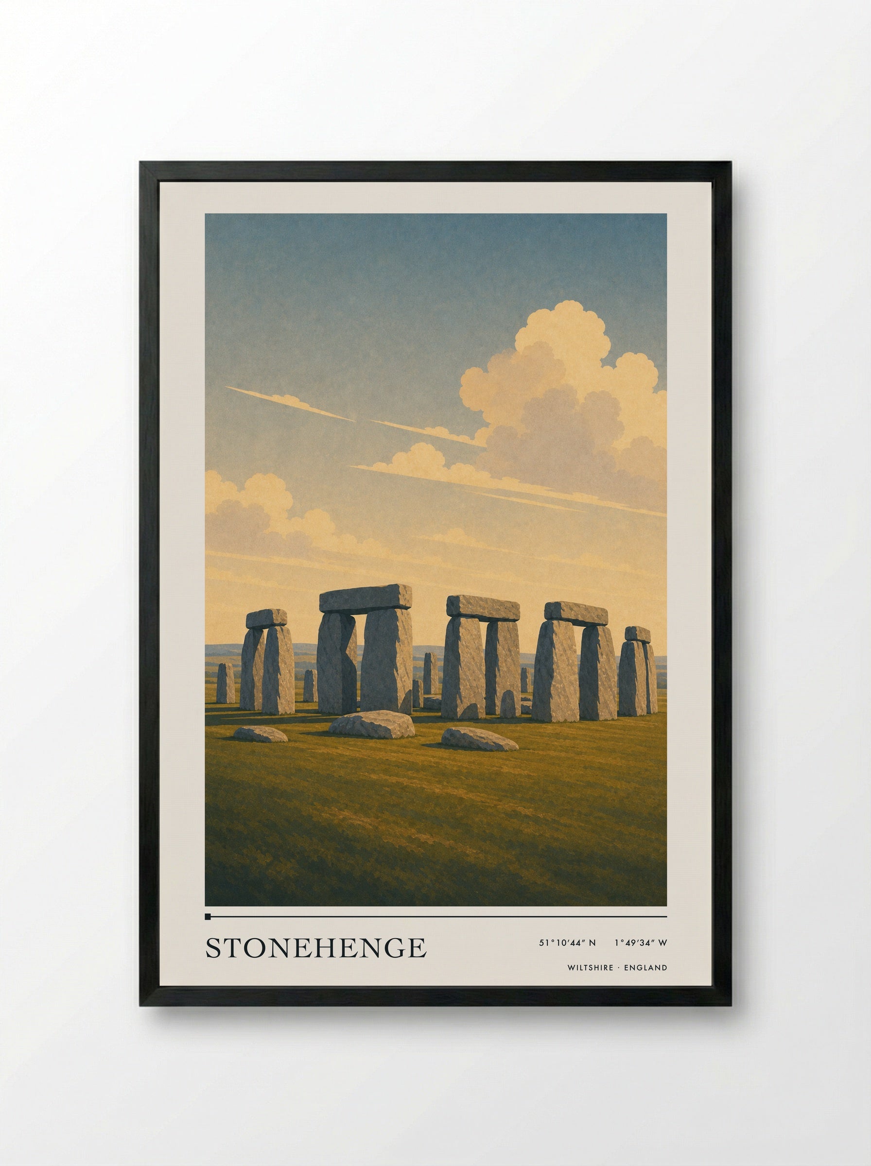 Stonehenge Wiltshire England Travel Poster - Framed Print Black