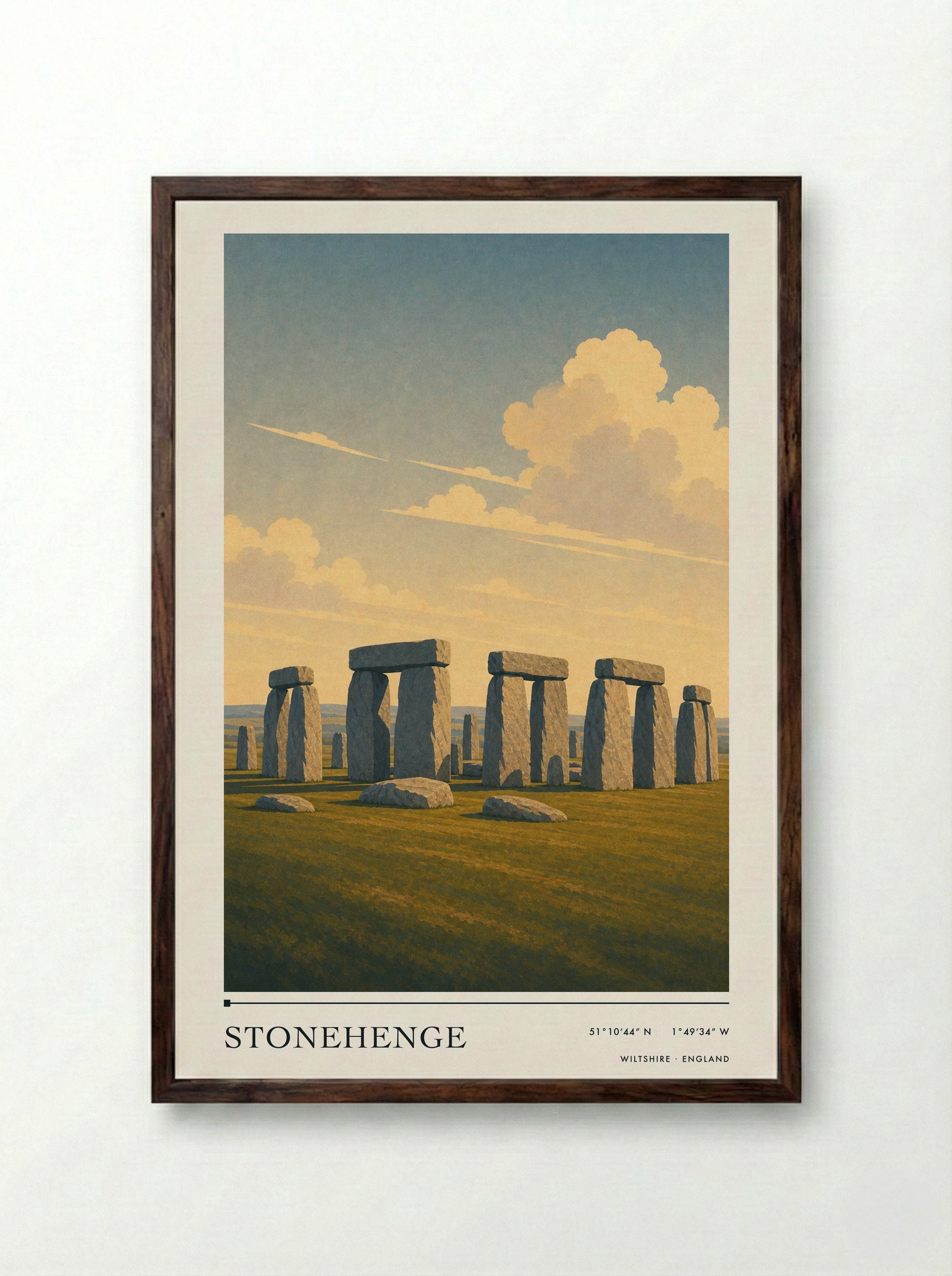 Stonehenge Wiltshire England Travel Poster - Framed Print Dark Wood