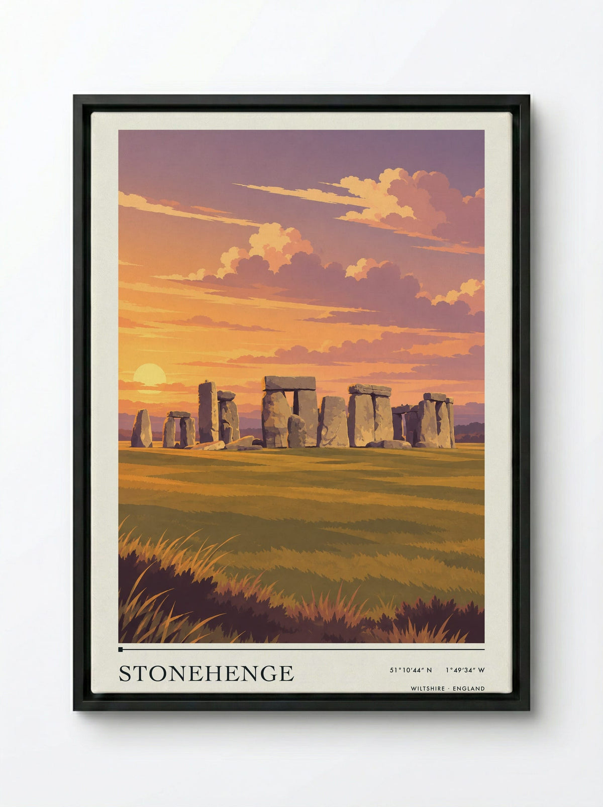 Stonehenge, Wiltshire | Travel Poster - Framed Canvas Black