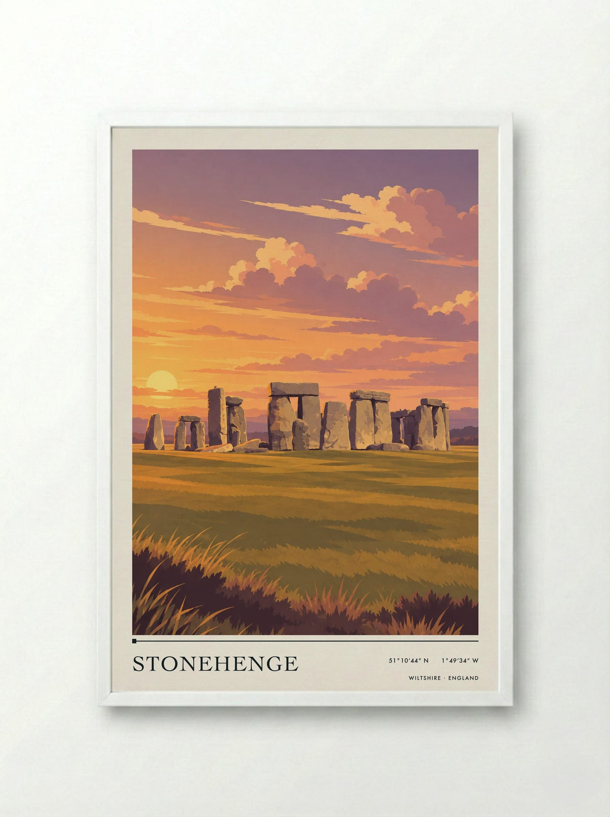 Stonehenge, Wiltshire | Travel Poster - Framed Print White