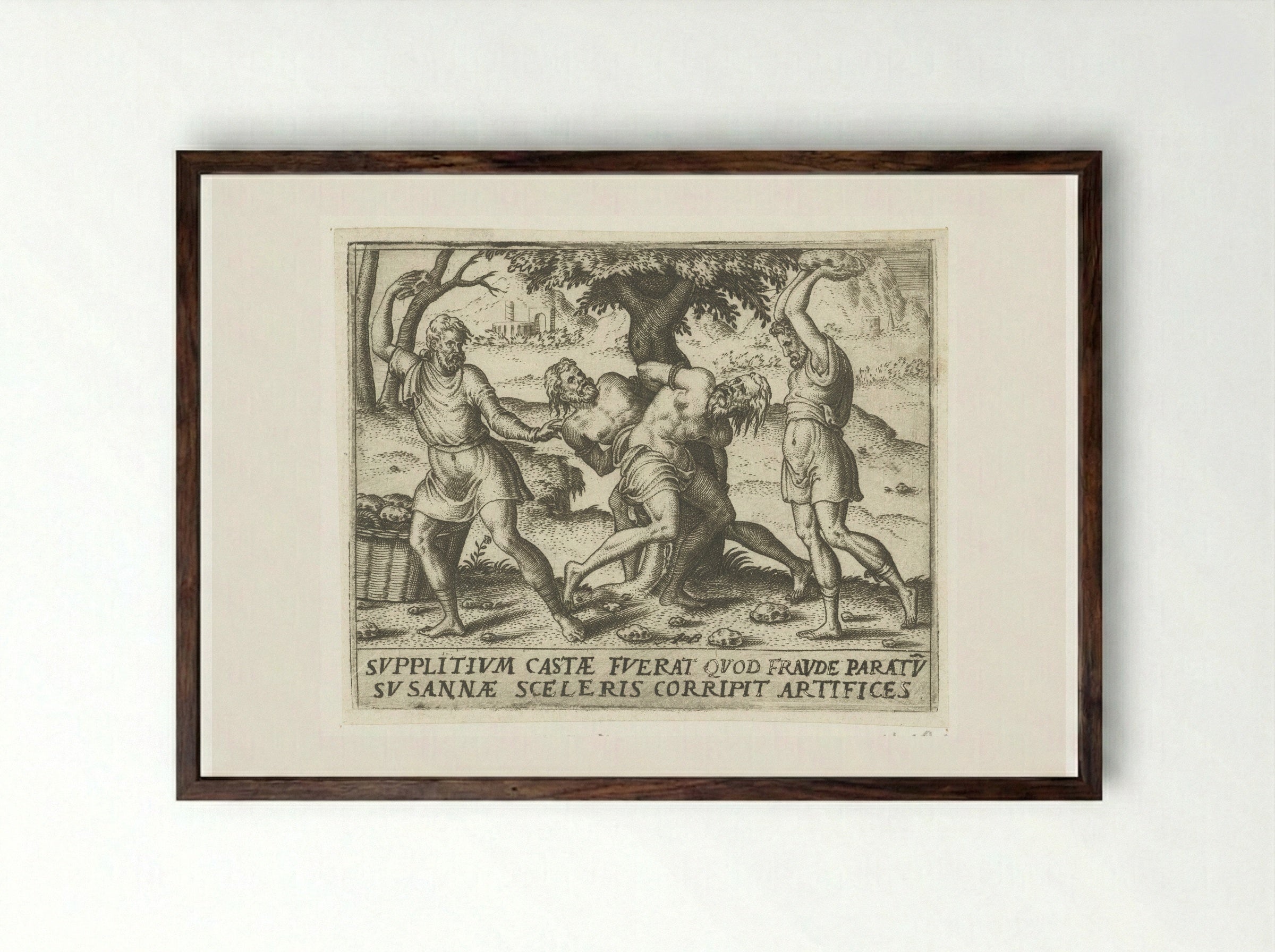 Stoning of the Elders - Abraham de Bruyn - Framed Print Dark Wood