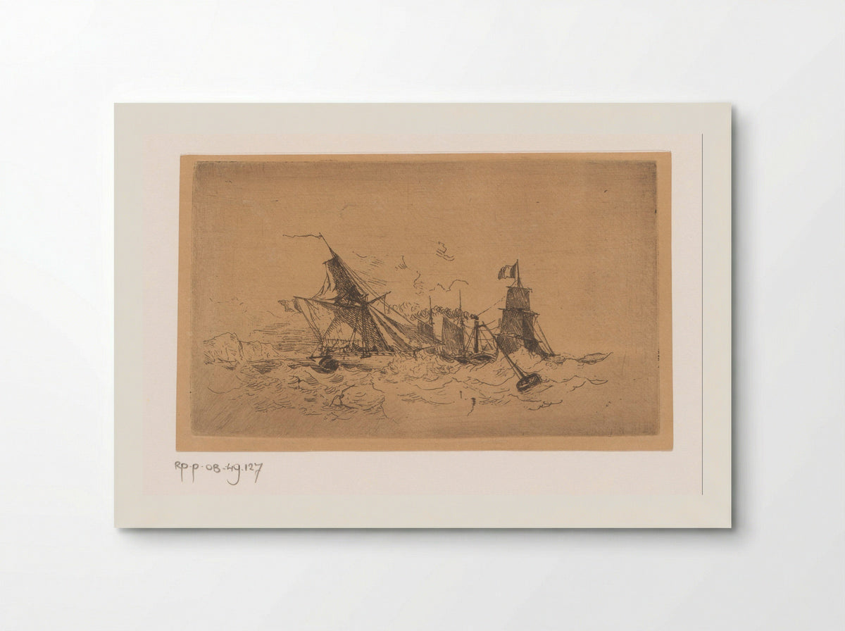 Stoomschip en zeilschepen op onrustige zee - Henri Le Hon - Poster