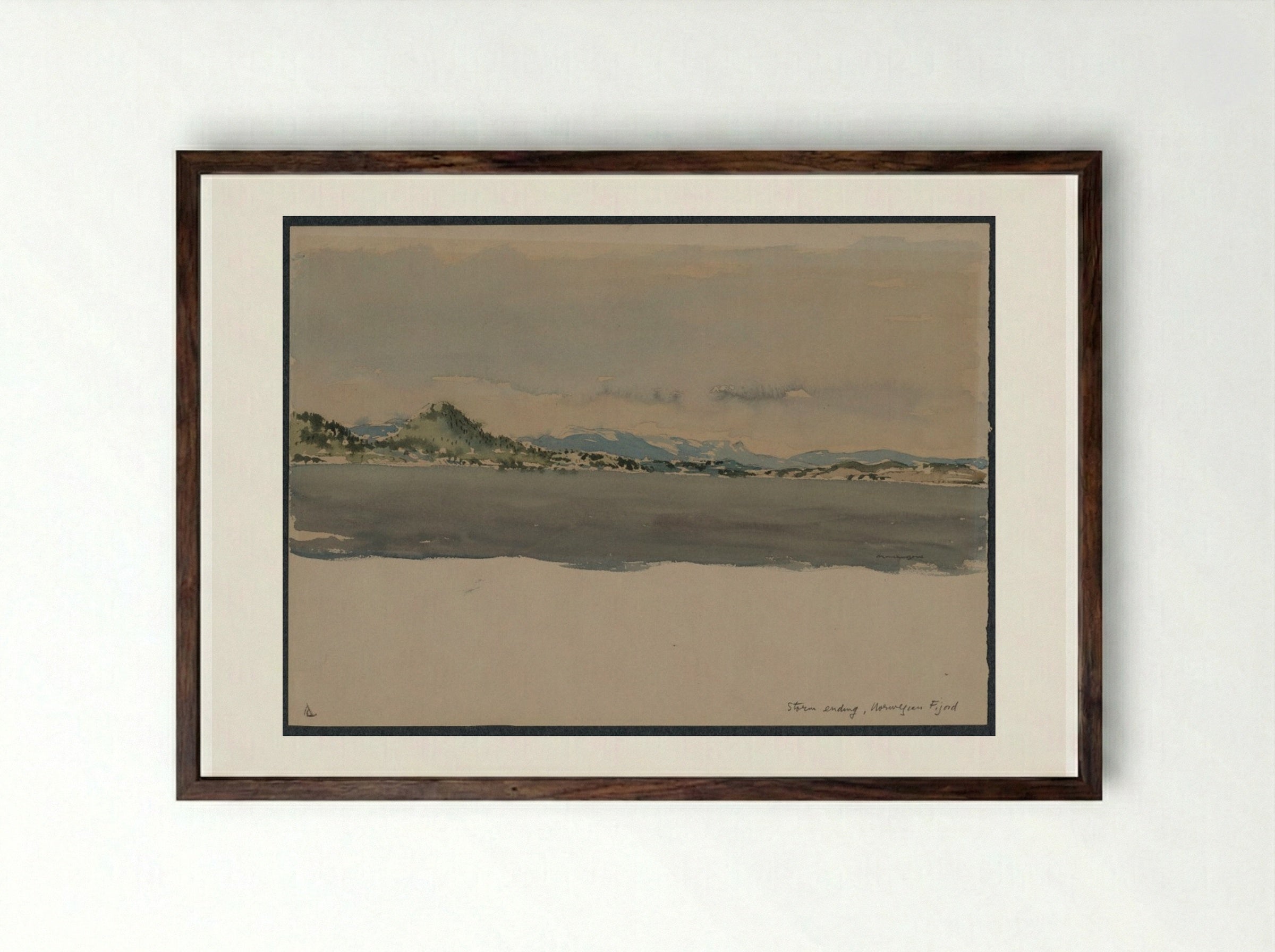 Storm Ending, Norwegian Fjord - Muirhead Bone - Framed Print Dark Wood