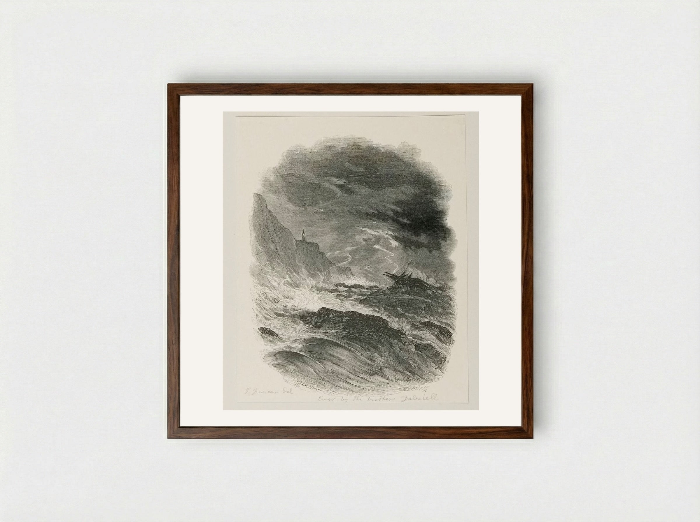 Storm at Sea - Edward Dalziel - Framed Print Dark Wood