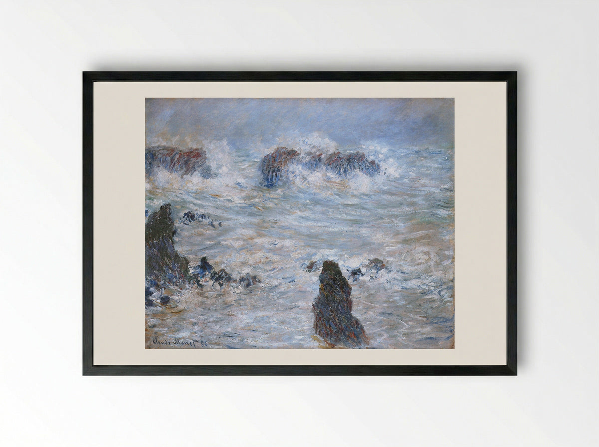 Storm, off the Coast of Belle-Ile - Claude Monet - Framed Print Black