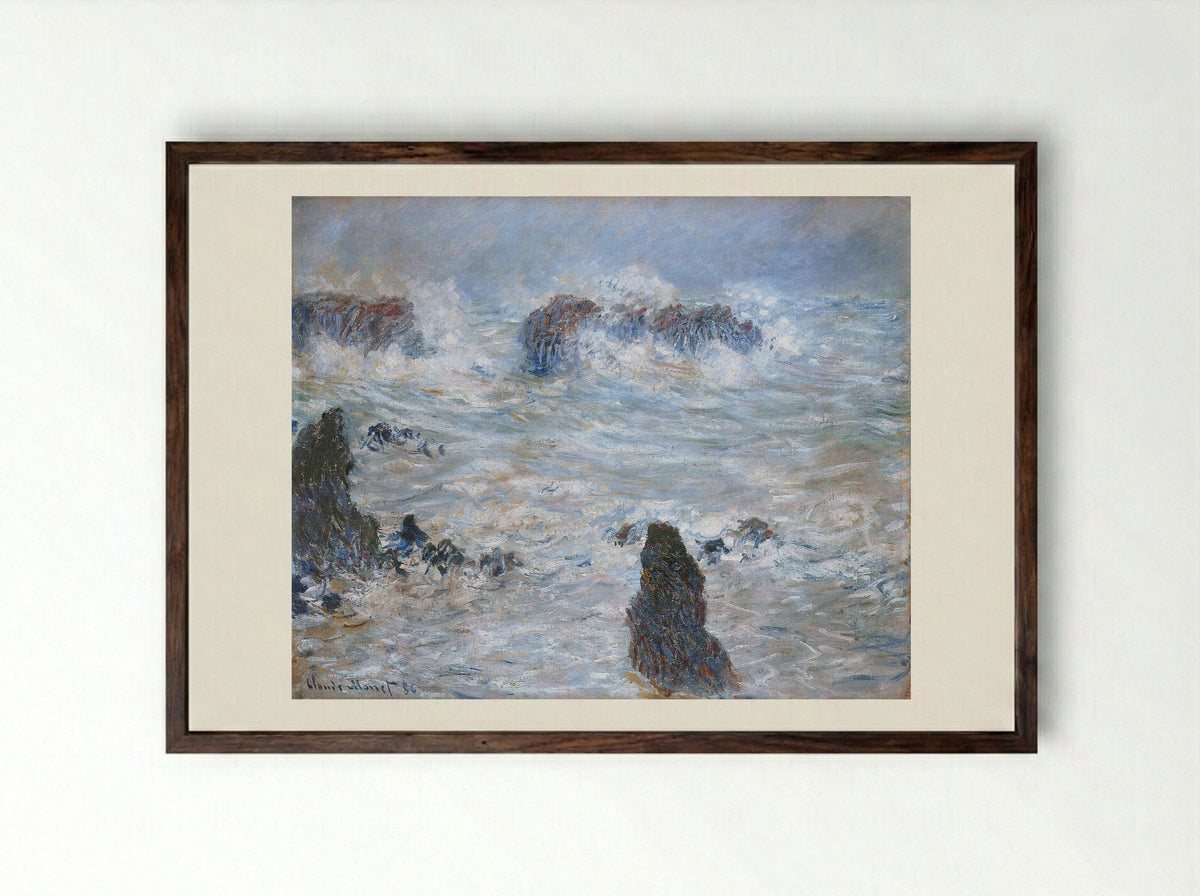 Storm, off the Coast of Belle-Ile - Claude Monet - Framed Print Dark Wood