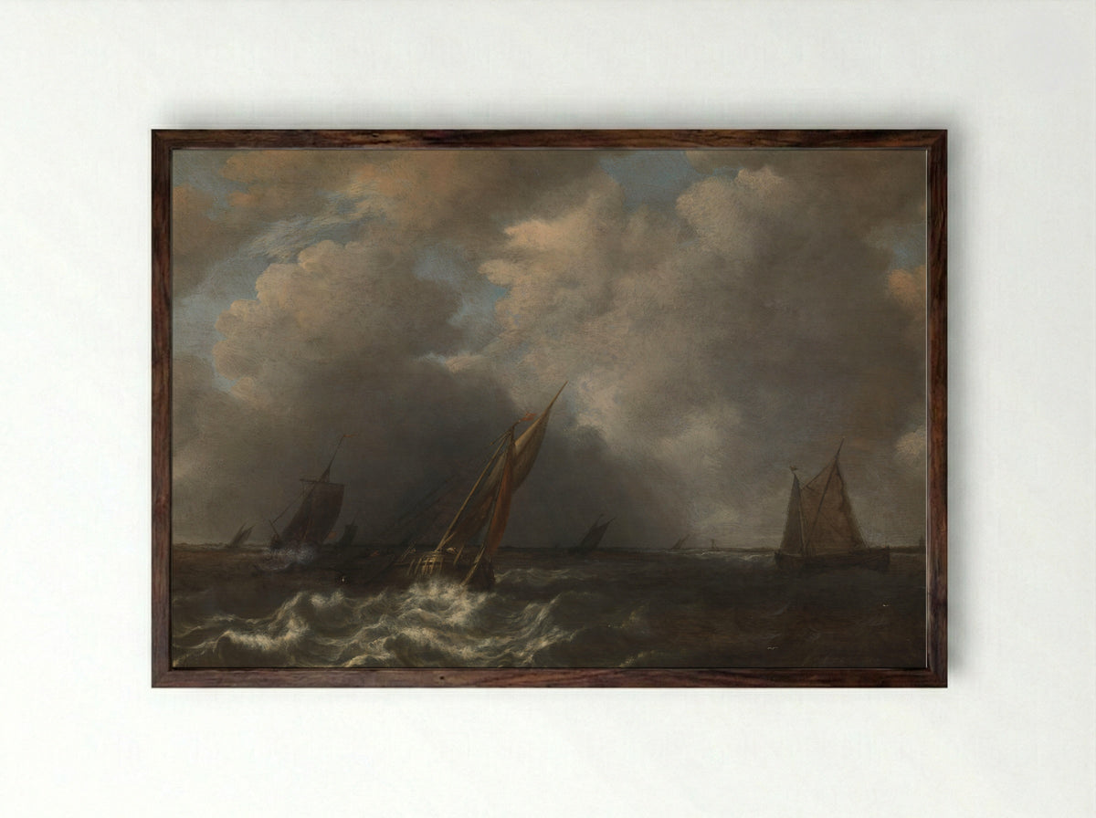 Storm op de Maas - Hendrick Martensz Sorgh - Framed Print Dark Wood