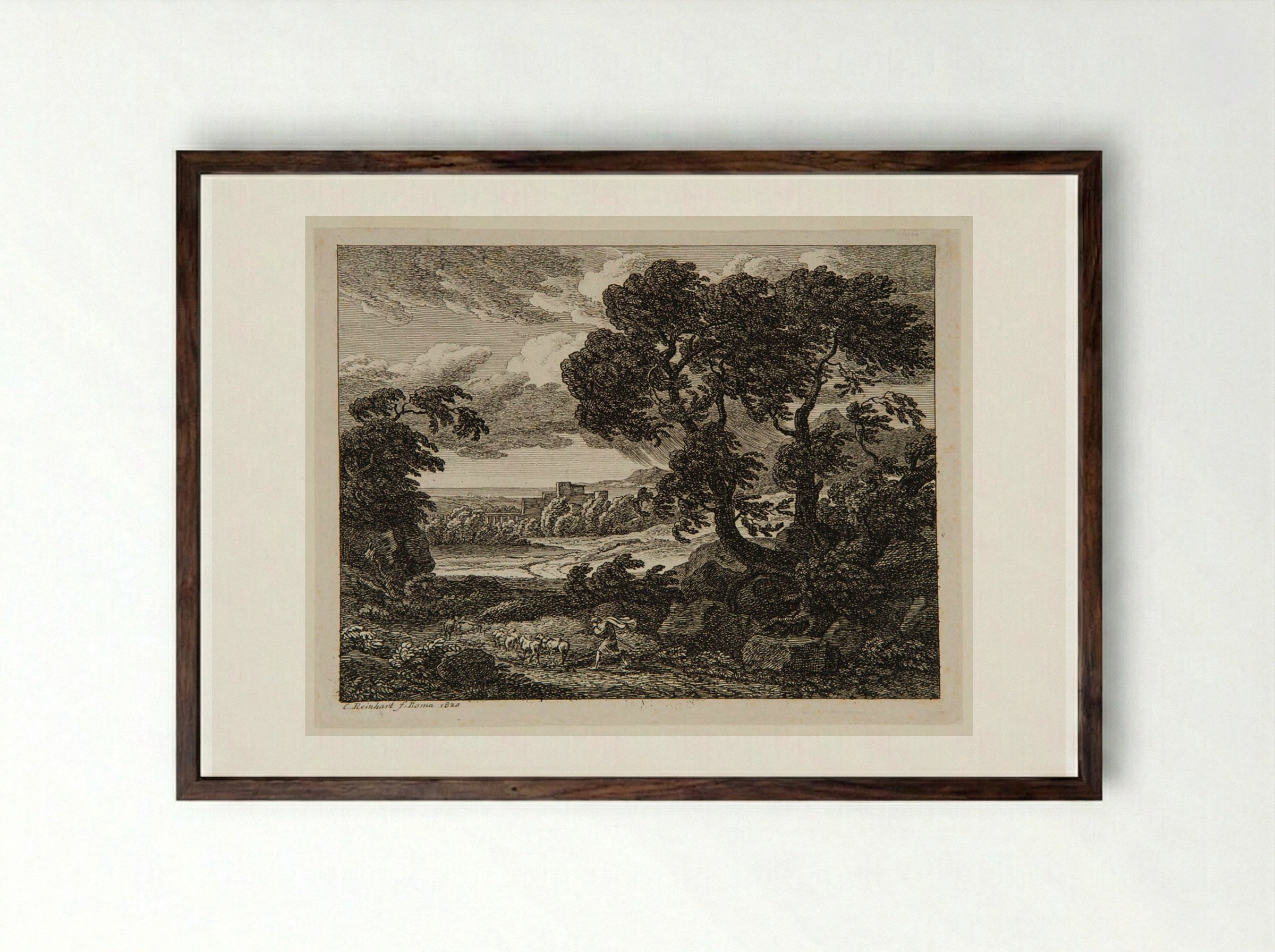 Storm - Johann Christian Reinhart - Framed Print Dark Wood