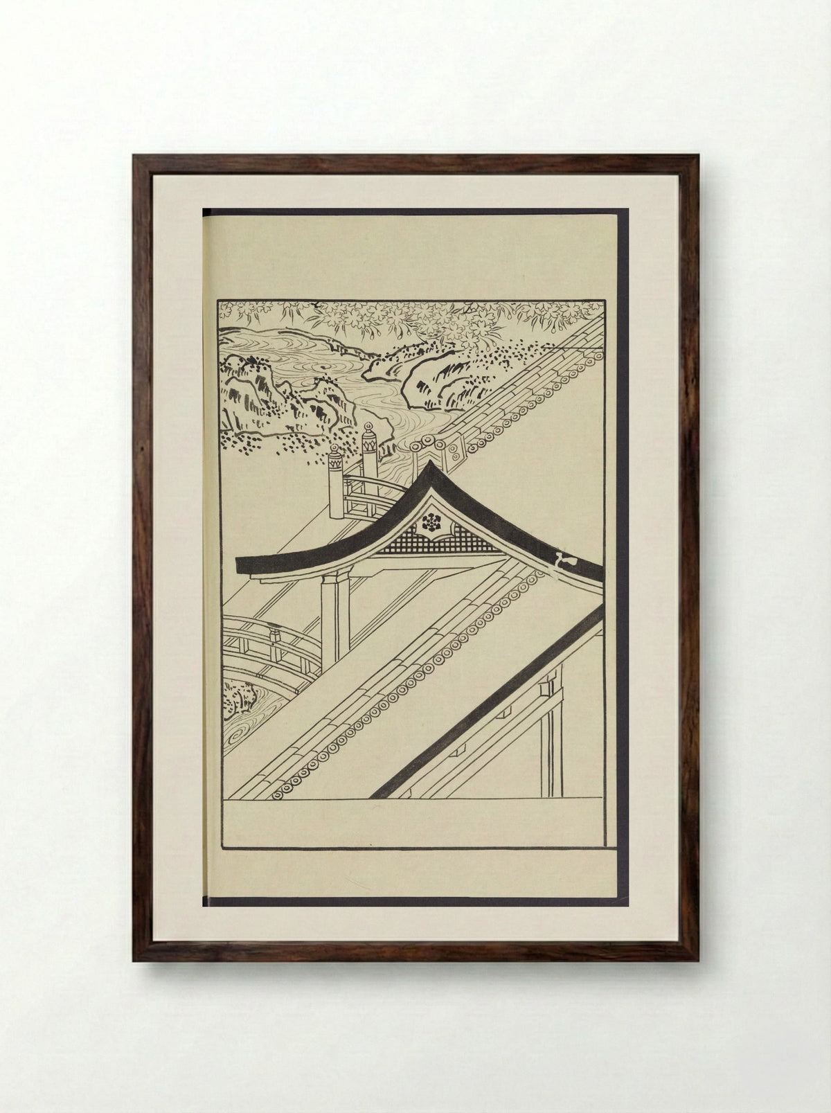 Story of Michizane Sugawara (Tenjin Engi) - Reizen Tametaka - Framed Print Dark Wood