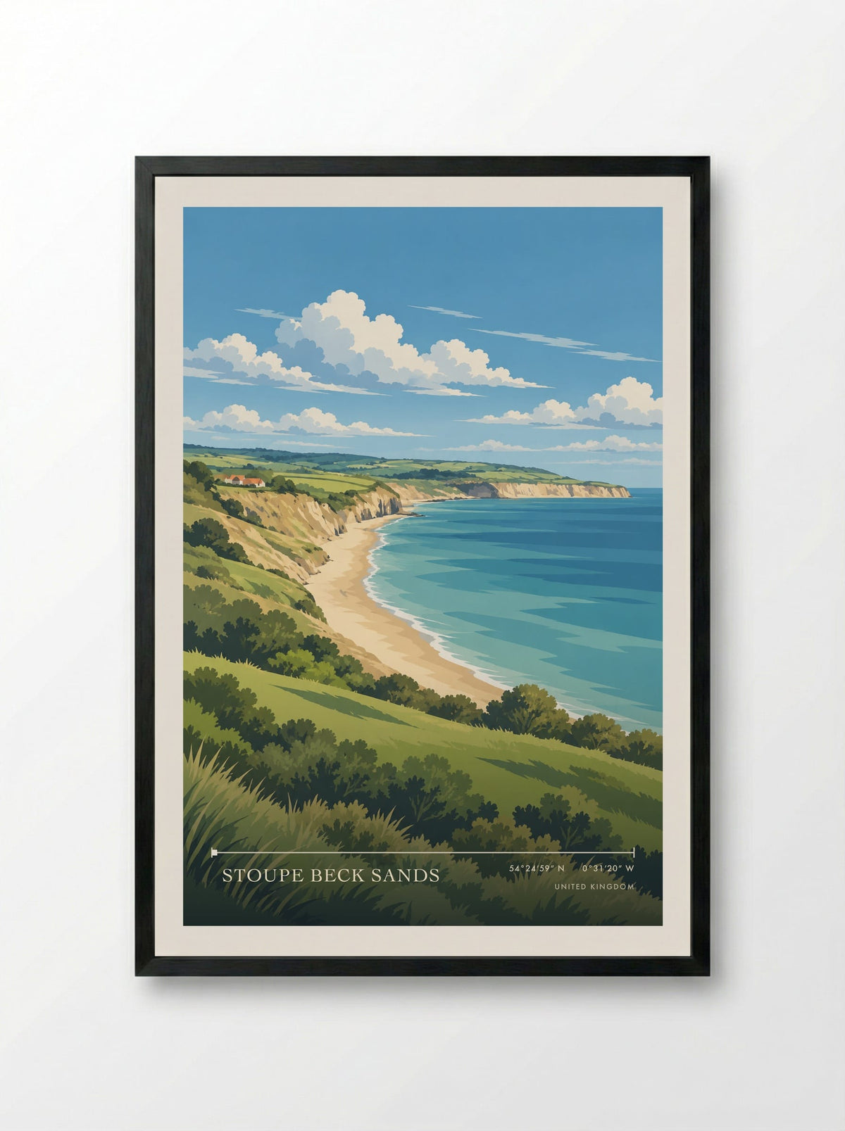 Stoupe Beck Sands | Travel Poster - Framed Print Black