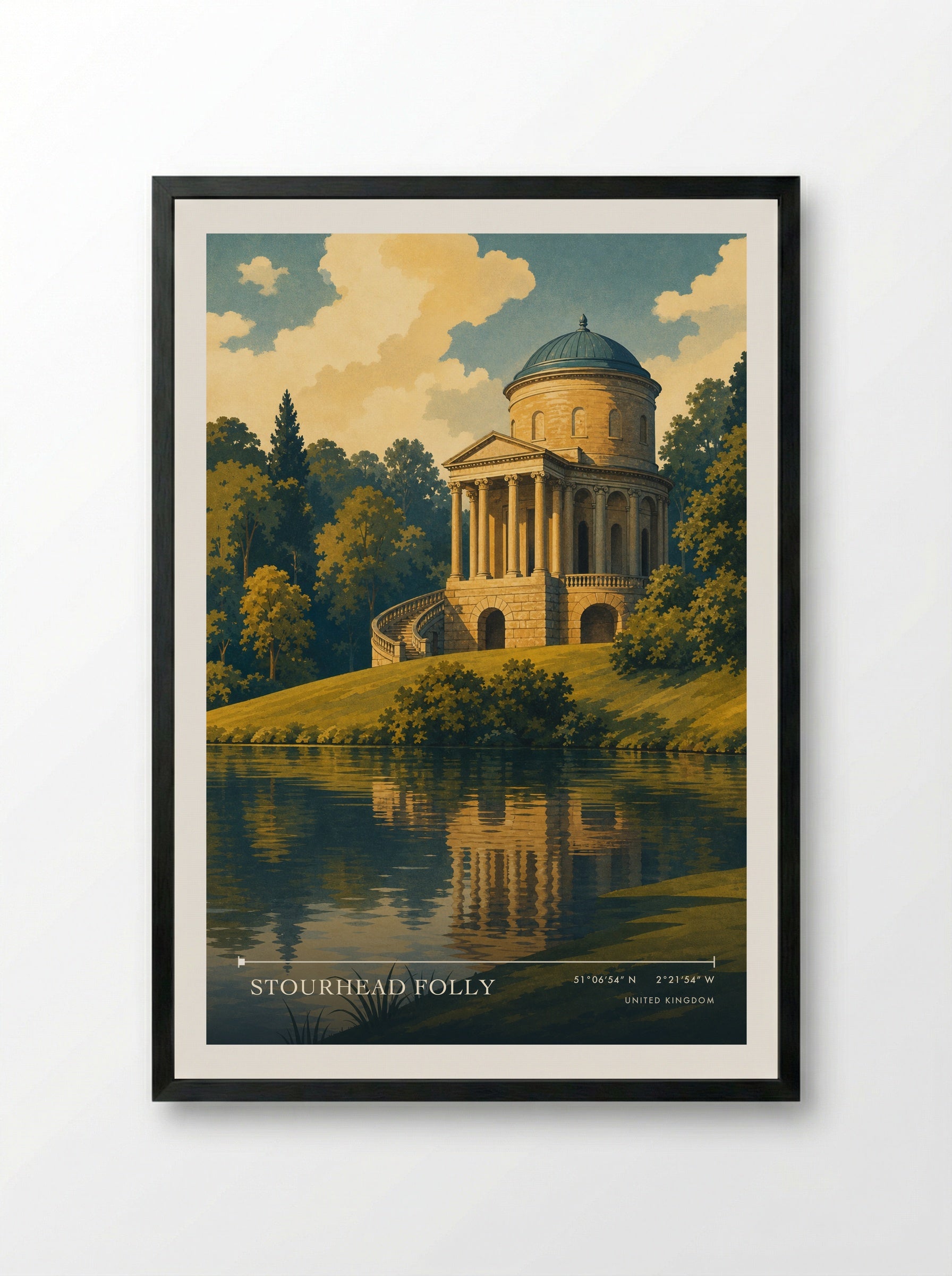 Stourhead Folly United Kingdom Travel Poster - Framed Print Black