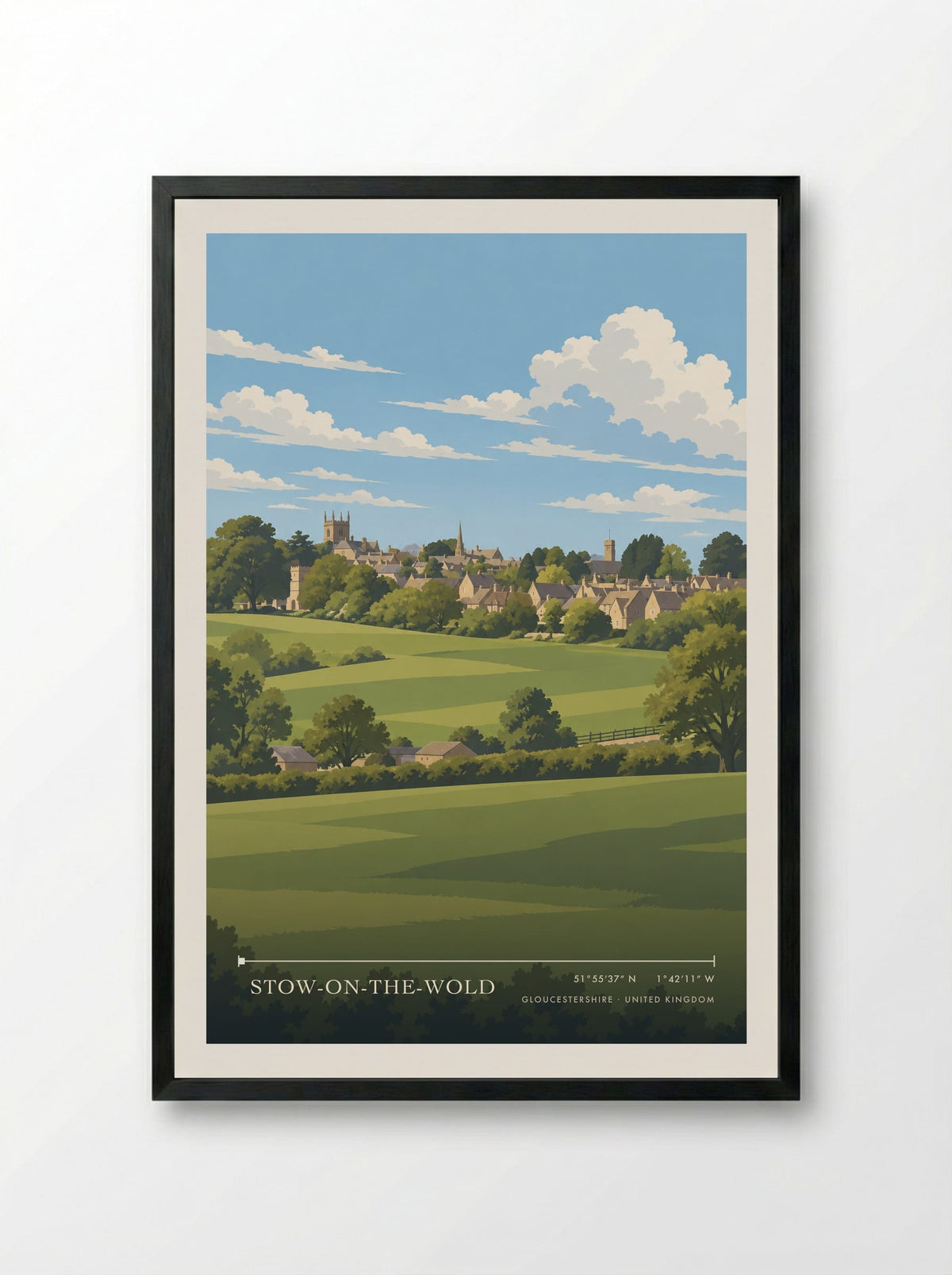 Stow-on-the-Wold, Gloucestershire | Travel Poster - Framed Print Black
