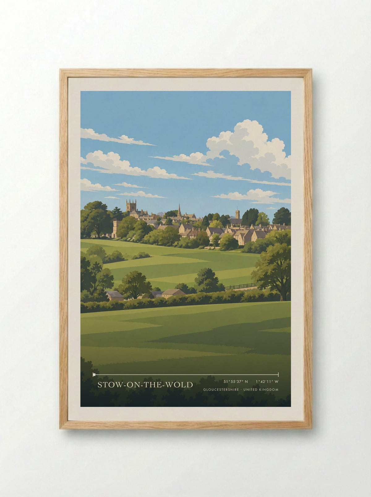 Stow-on-the-Wold, Gloucestershire | Travel Poster - Framed Print Wood