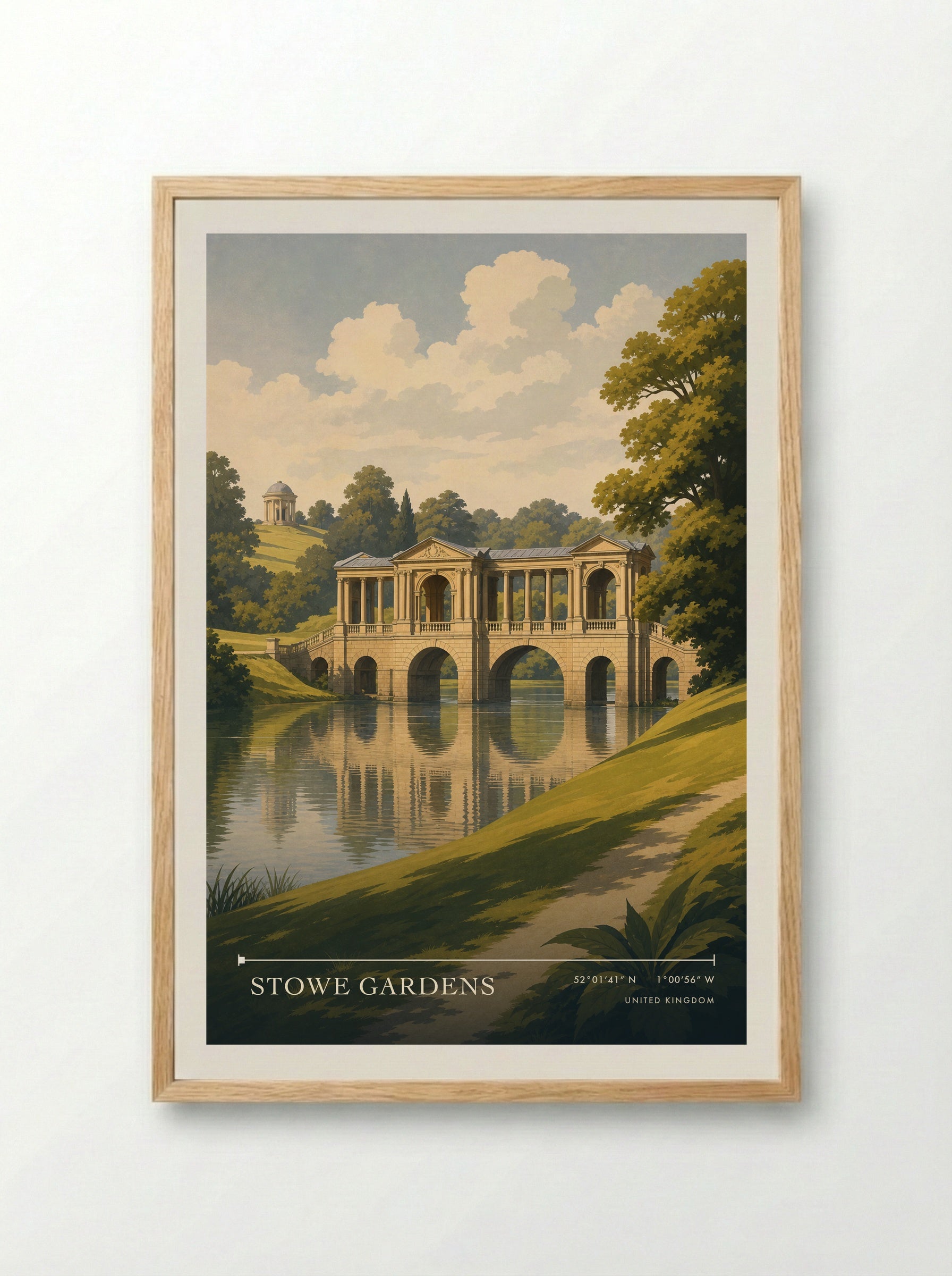 Stowe Gardens United Kingdom Travel Poster - Framed Print Wood