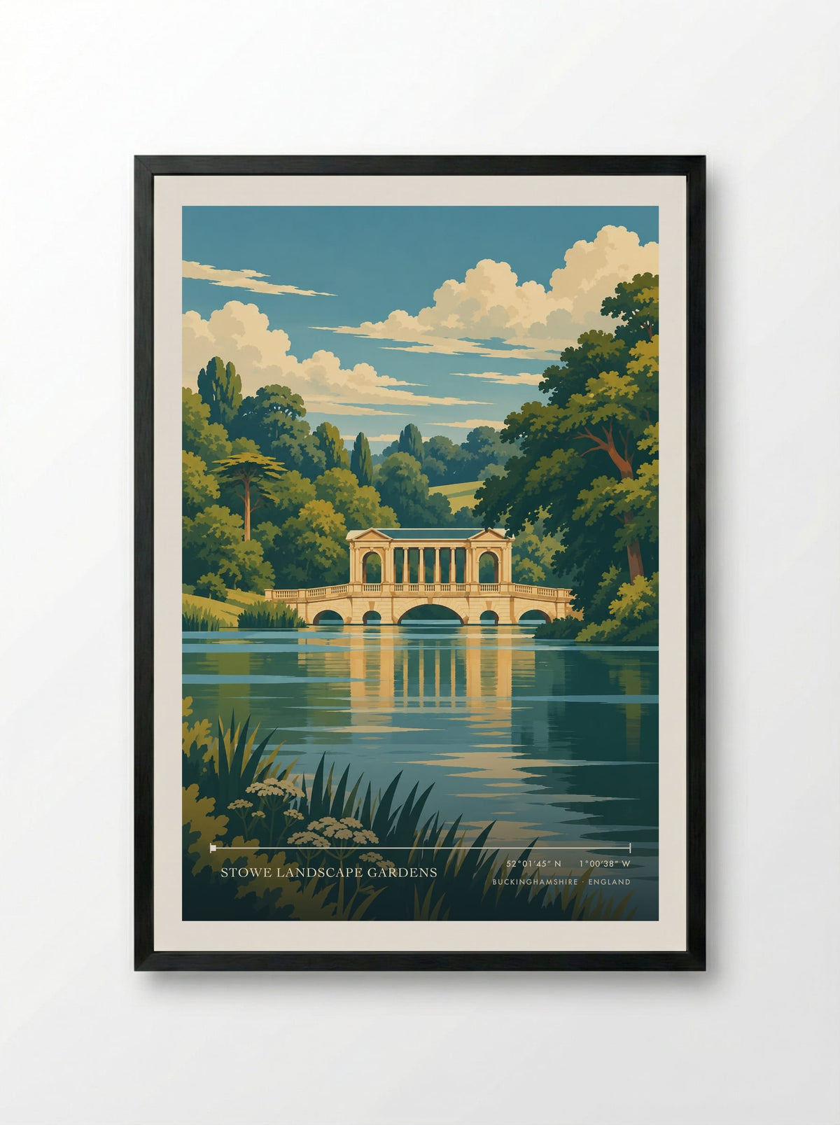 Stowe Landscape Gardens, Buckinghamshire | Travel Poster - Framed Print Black