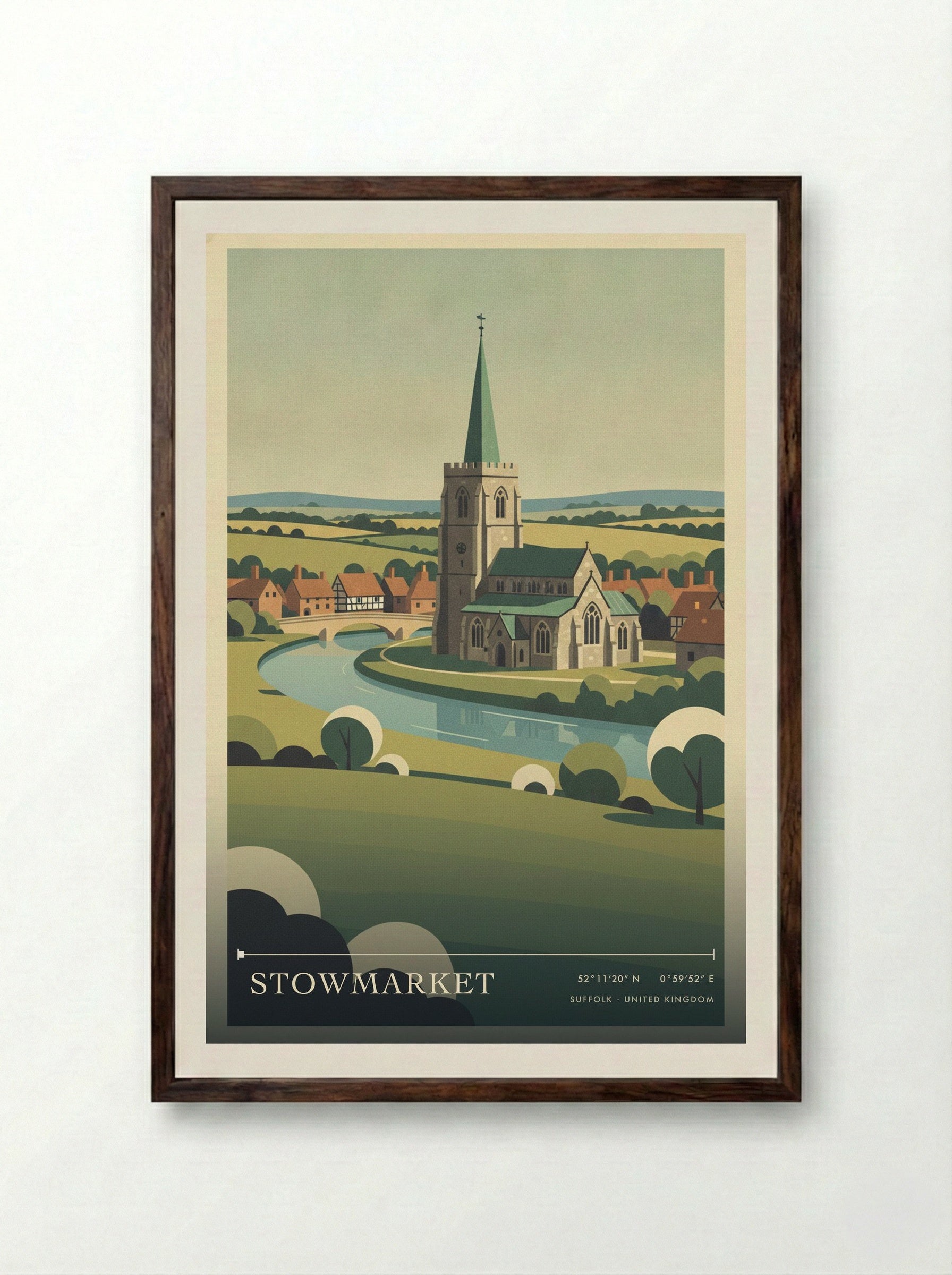 Stowmarket Suffolk United Kingdom Travel Poster - Framed Print Dark Wood