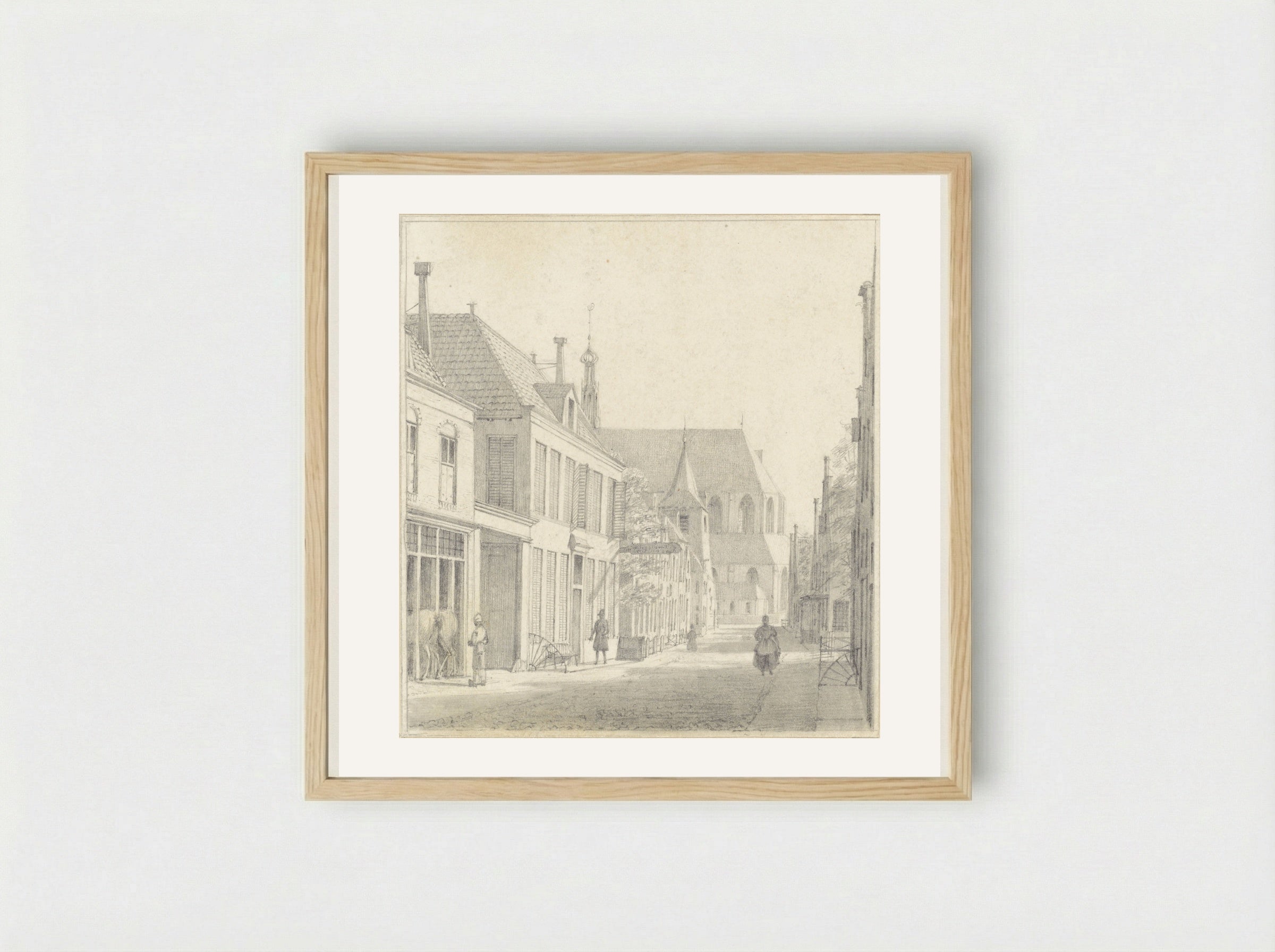 Straat te Alkmaar met de Grote kerk in het verschiet - Hendrik Abraham Klinkhamer - Framed Print Wood