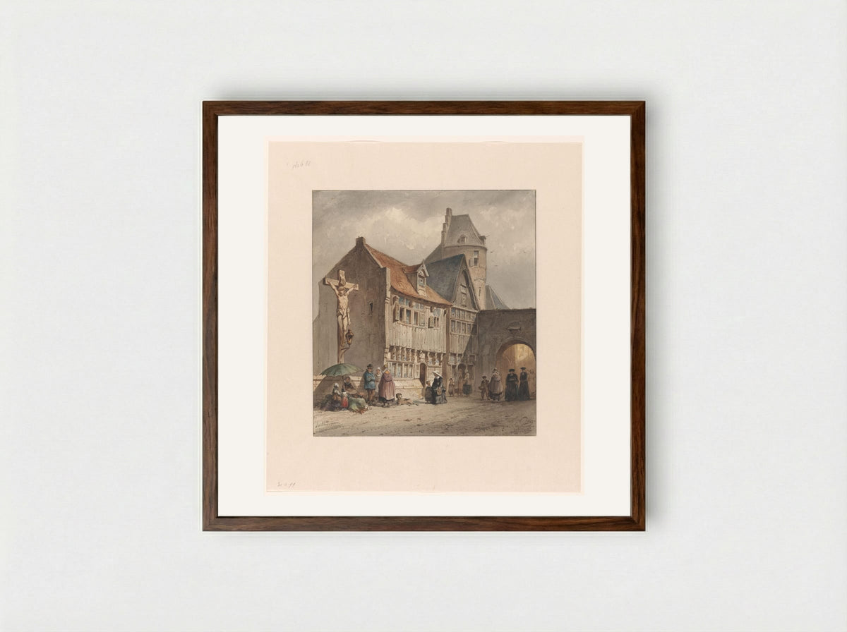 Straat te Antwerpen - Jan Gerard Smits - Framed Print Dark Wood