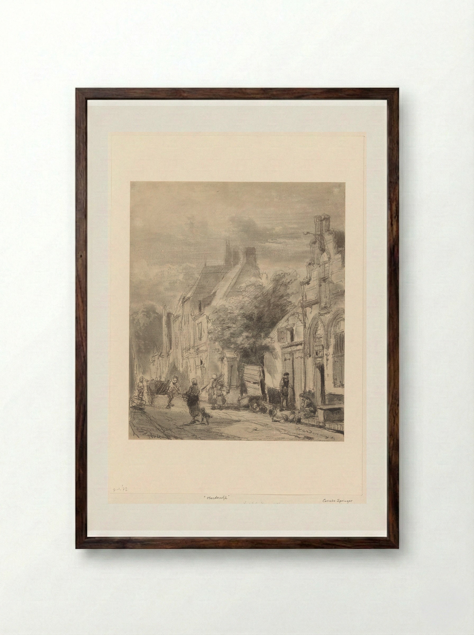 Straatgezicht in Harderwijk - Cornelis Springer - Framed Print Dark Wood