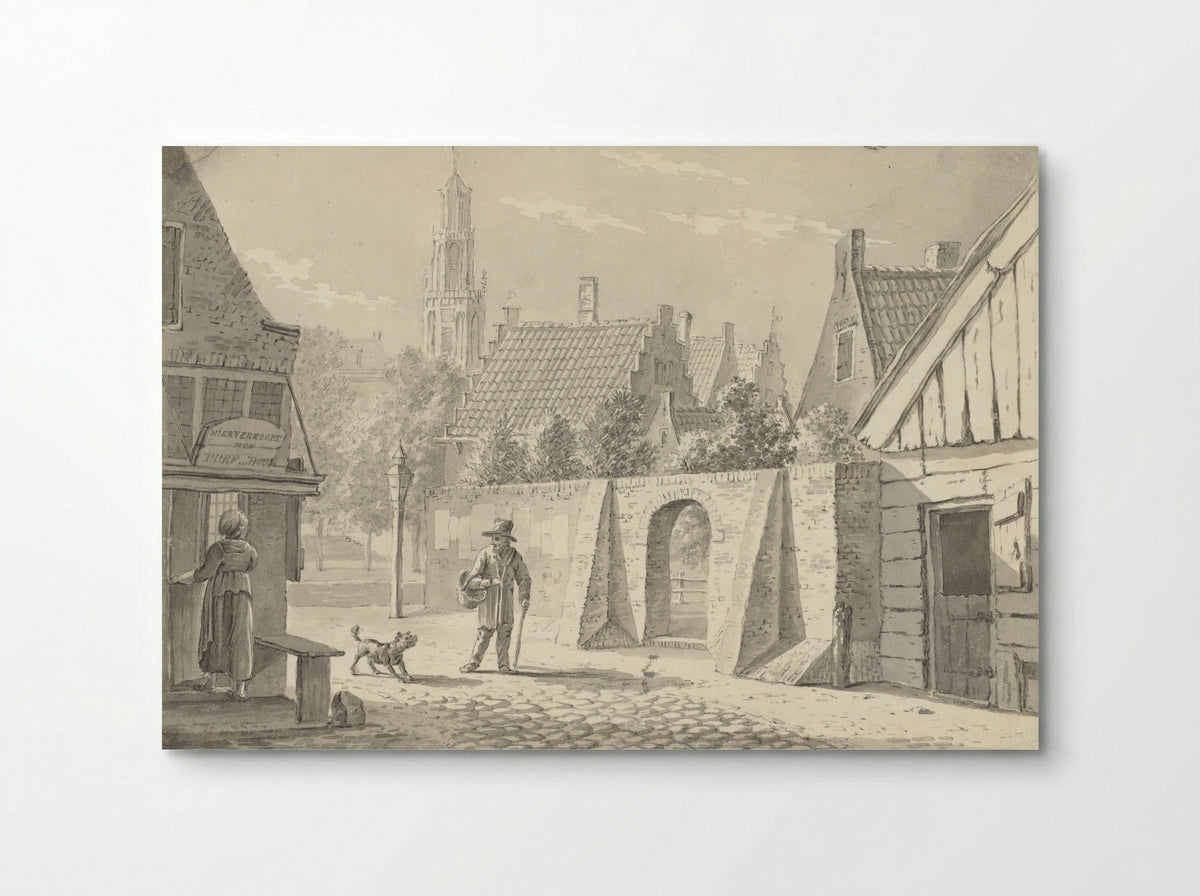 Straatje in Utrecht met de Domtoren in het verschiet - G.A. de Wildt - Poster