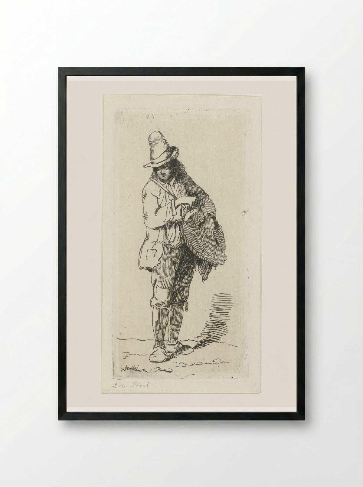 Straatmuzikant met draailier - Jacobus Ludovicus Cornet - Framed Print Black