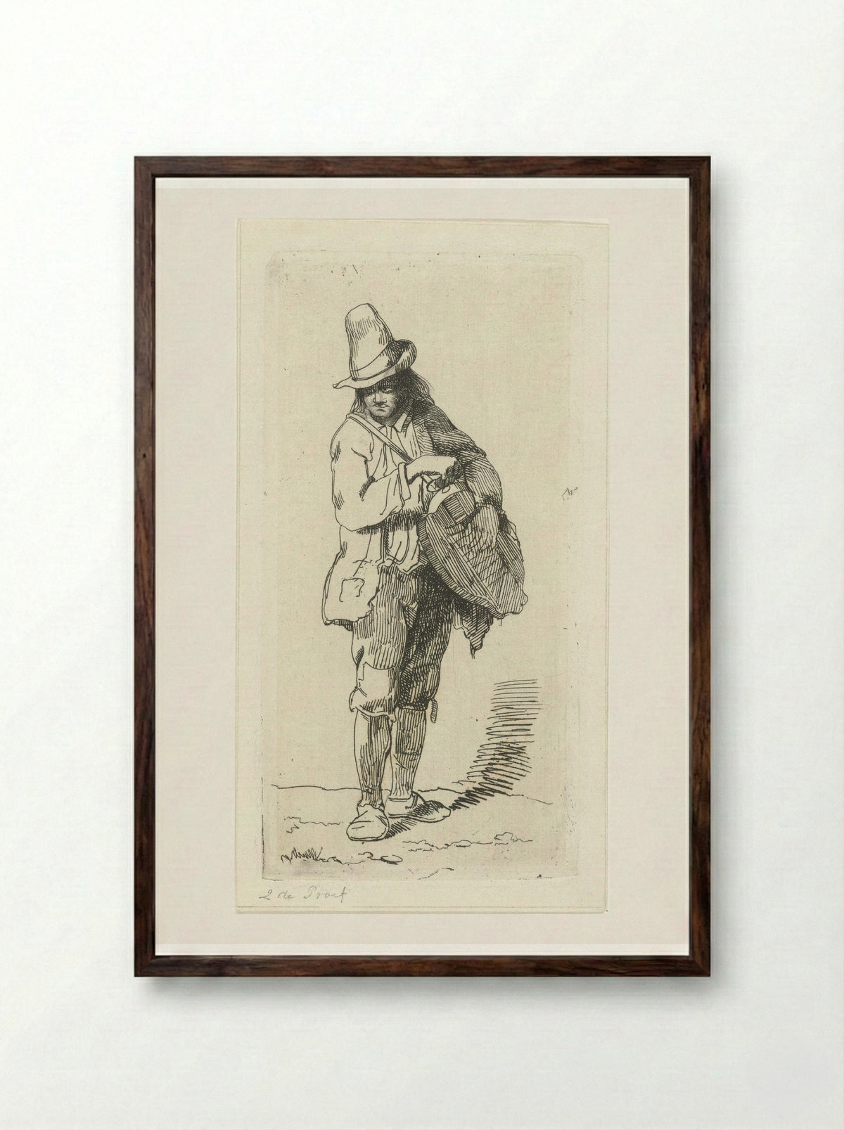 Straatmuzikant met draailier - Jacobus Ludovicus Cornet - Framed Print Dark Wood