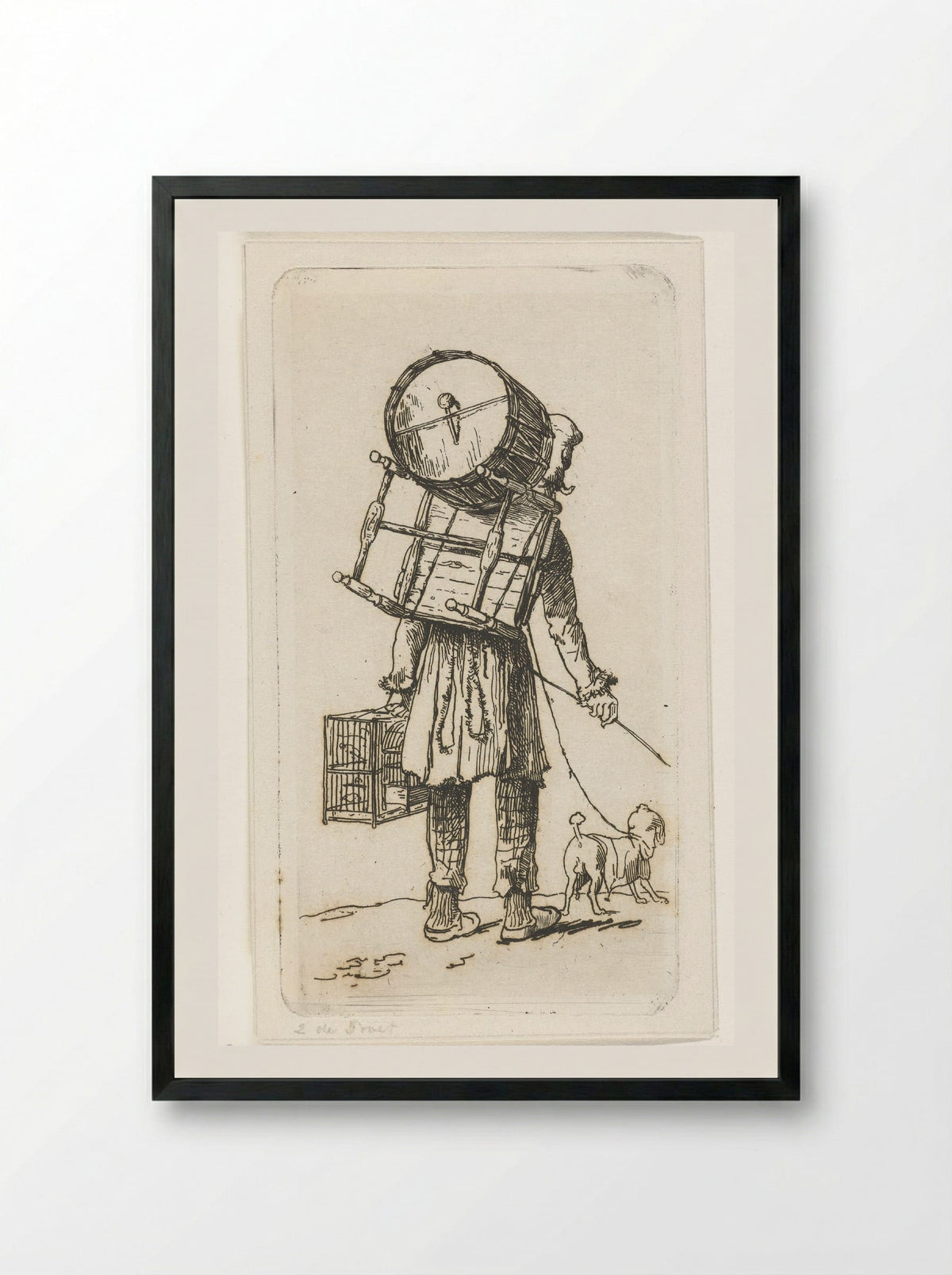 Straatmuzikant met hond - Jacobus Ludovicus Cornet - Framed Print Black