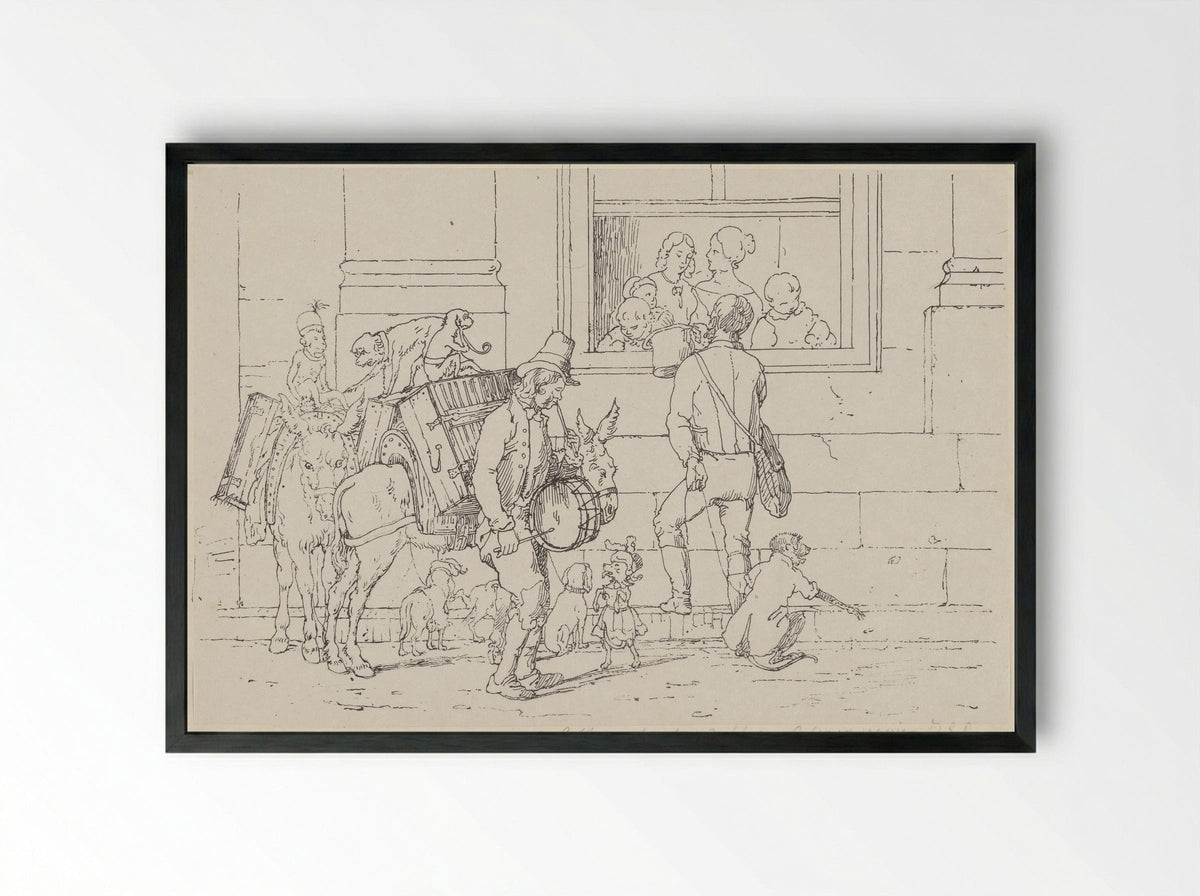 Straatmuzikanten met apen - Jacobus Ludovicus Cornet - Framed Print Black