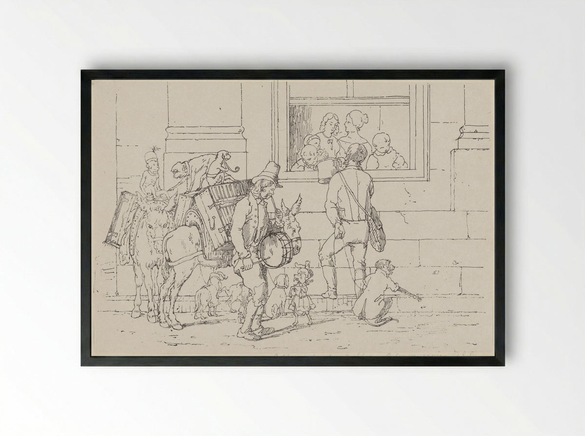 Straatmuzikanten met apen - Jacobus Ludovicus Cornet - Framed Print Black