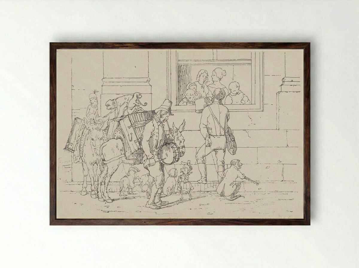 Straatmuzikanten met apen - Jacobus Ludovicus Cornet - Framed Print Dark Wood
