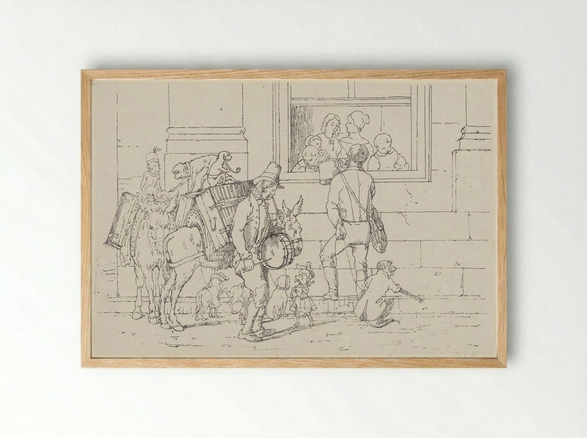 Straatmuzikanten met apen - Jacobus Ludovicus Cornet - Framed Print Wood