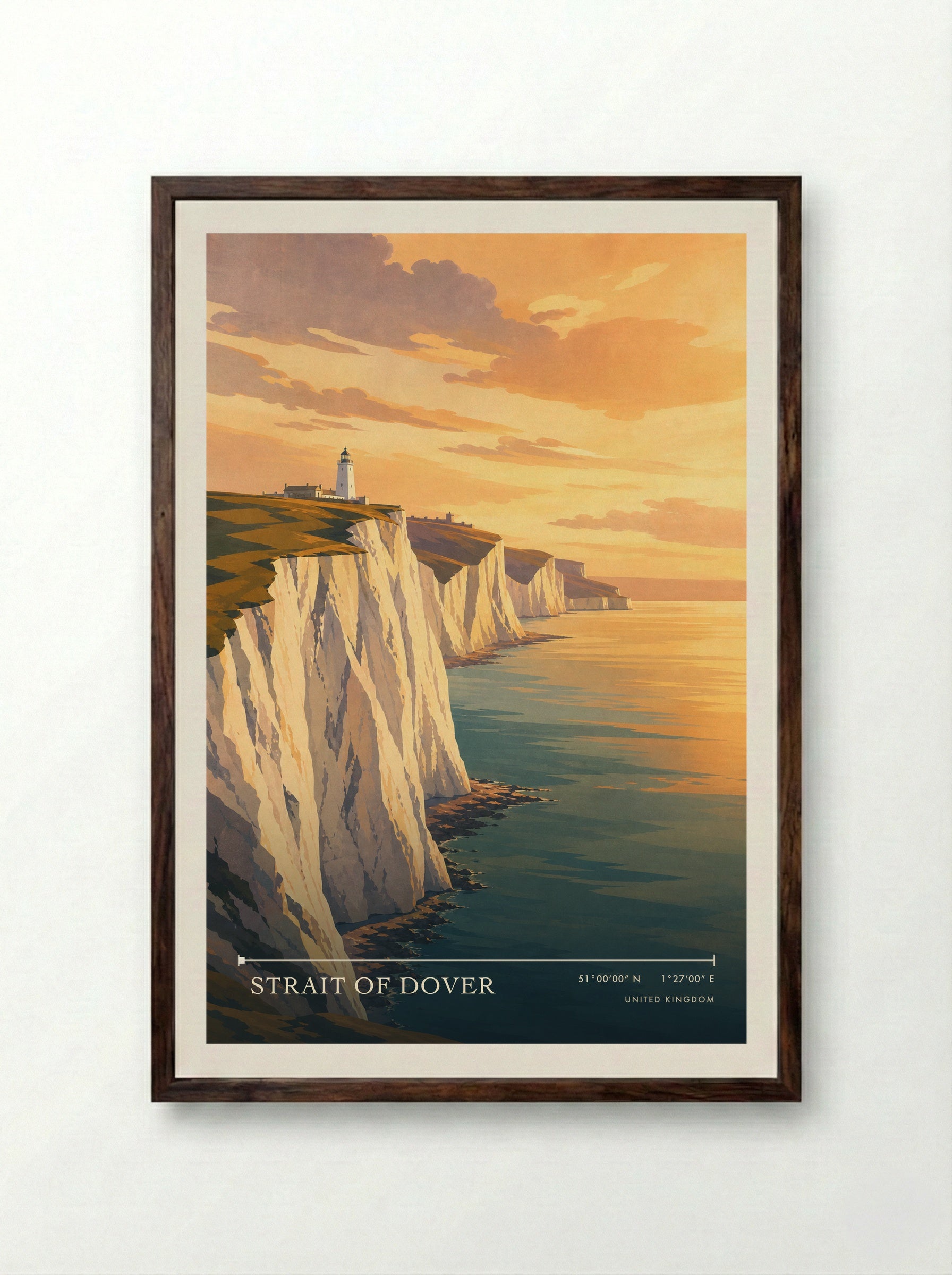 Strait of Dover United Kingdom Travel Poster - Framed Print Dark Wood