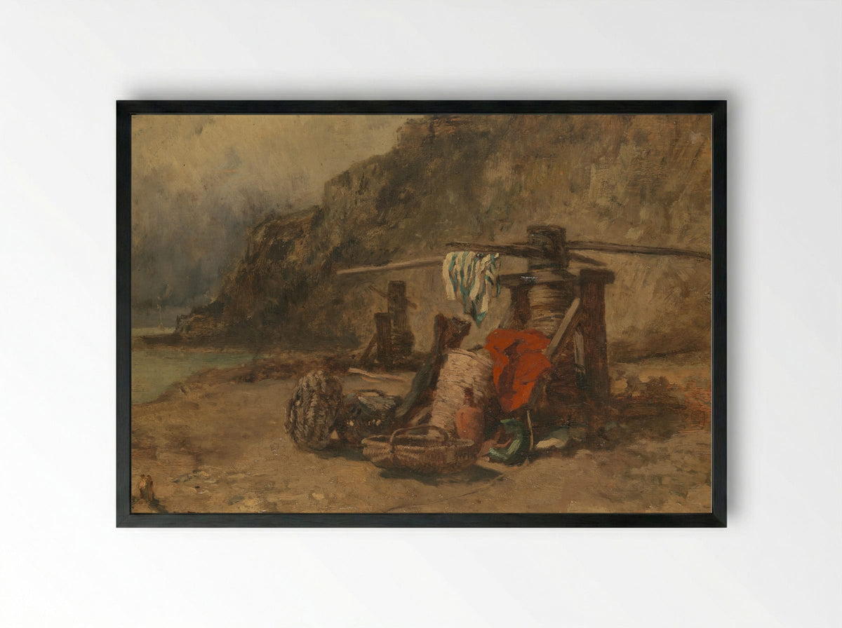 Strandgezicht met kaapstanders - Constant Troyon - Framed Print Black