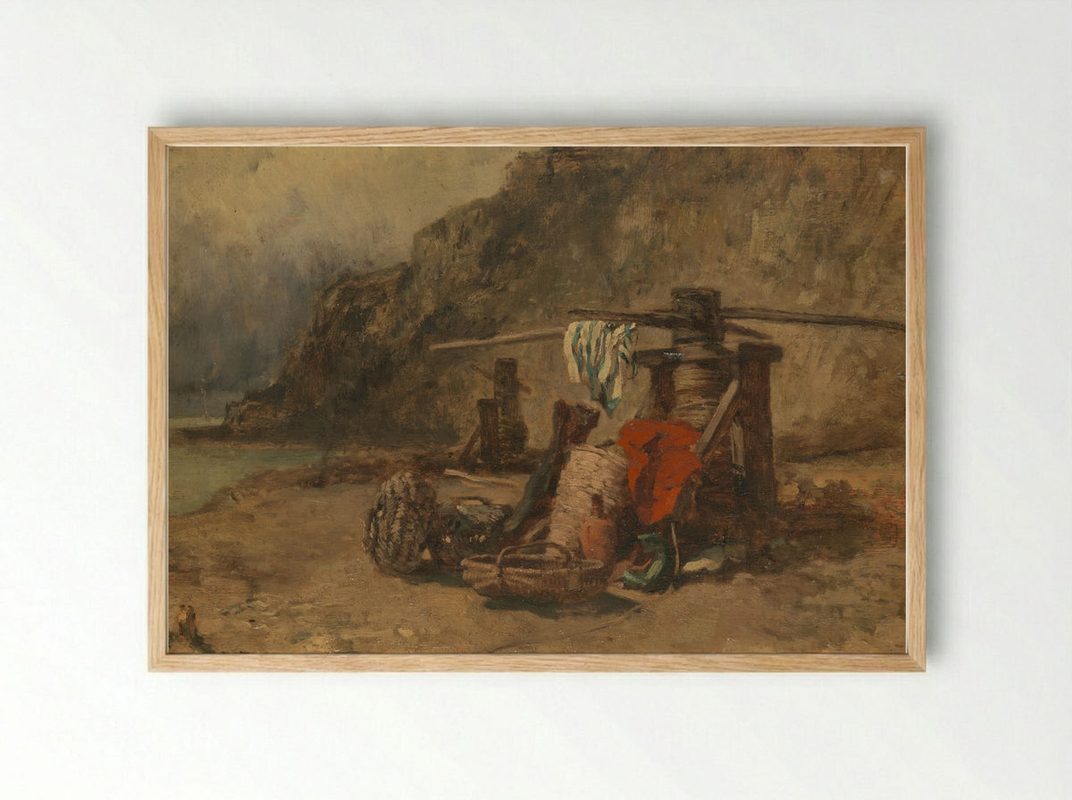 Strandgezicht met kaapstanders - Constant Troyon - Framed Print Wood