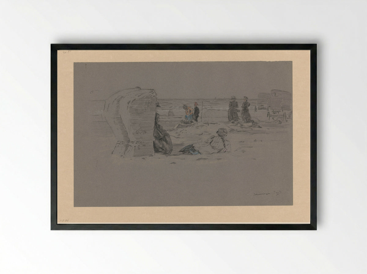 Strandgezicht te Scheveningen - Pieter Willem van Baarsel - Framed Print Black