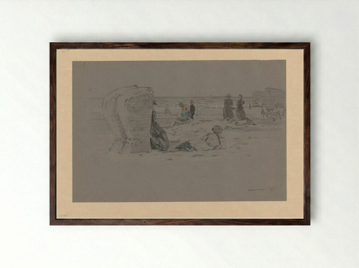 Strandgezicht te Scheveningen - Pieter Willem van Baarsel - Framed Print Dark Wood