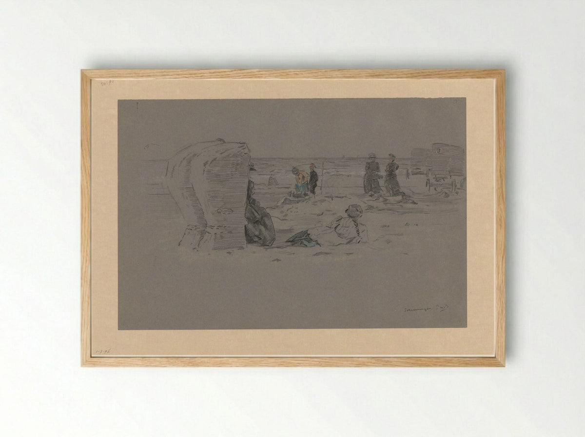 Strandgezicht te Scheveningen - Pieter Willem van Baarsel - Framed Print Wood