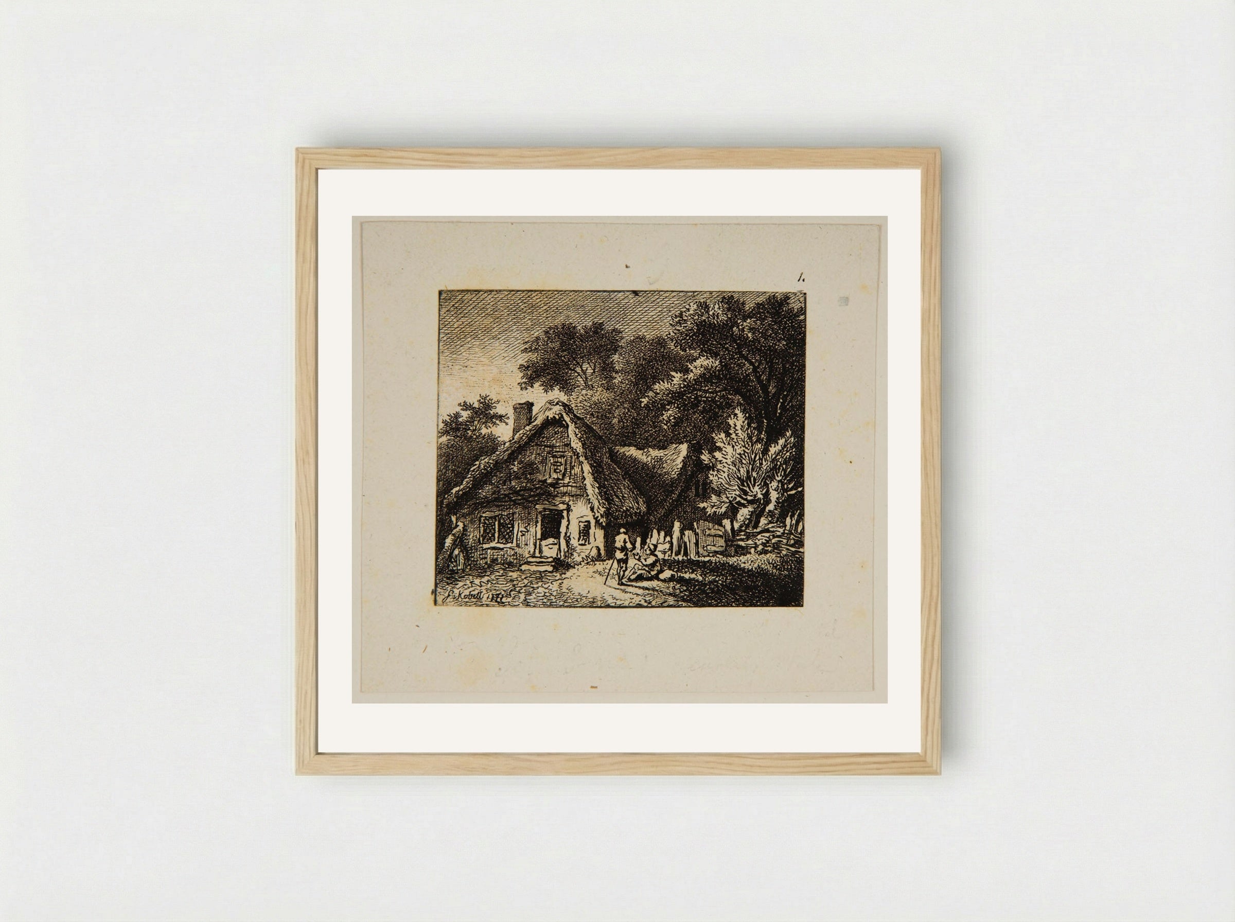 Stranger at a Peasant's House - Ferdinand Kobell - Framed Print Wood