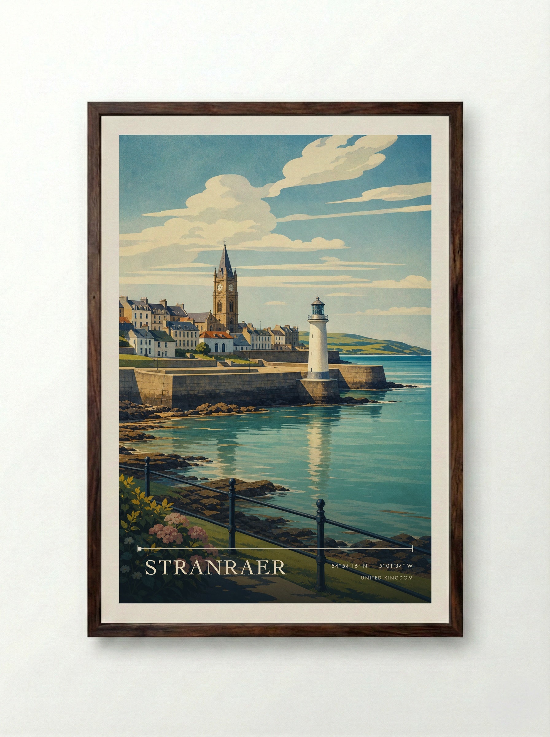 Stranraer United Kingdom Travel Poster - Framed Print Dark Wood