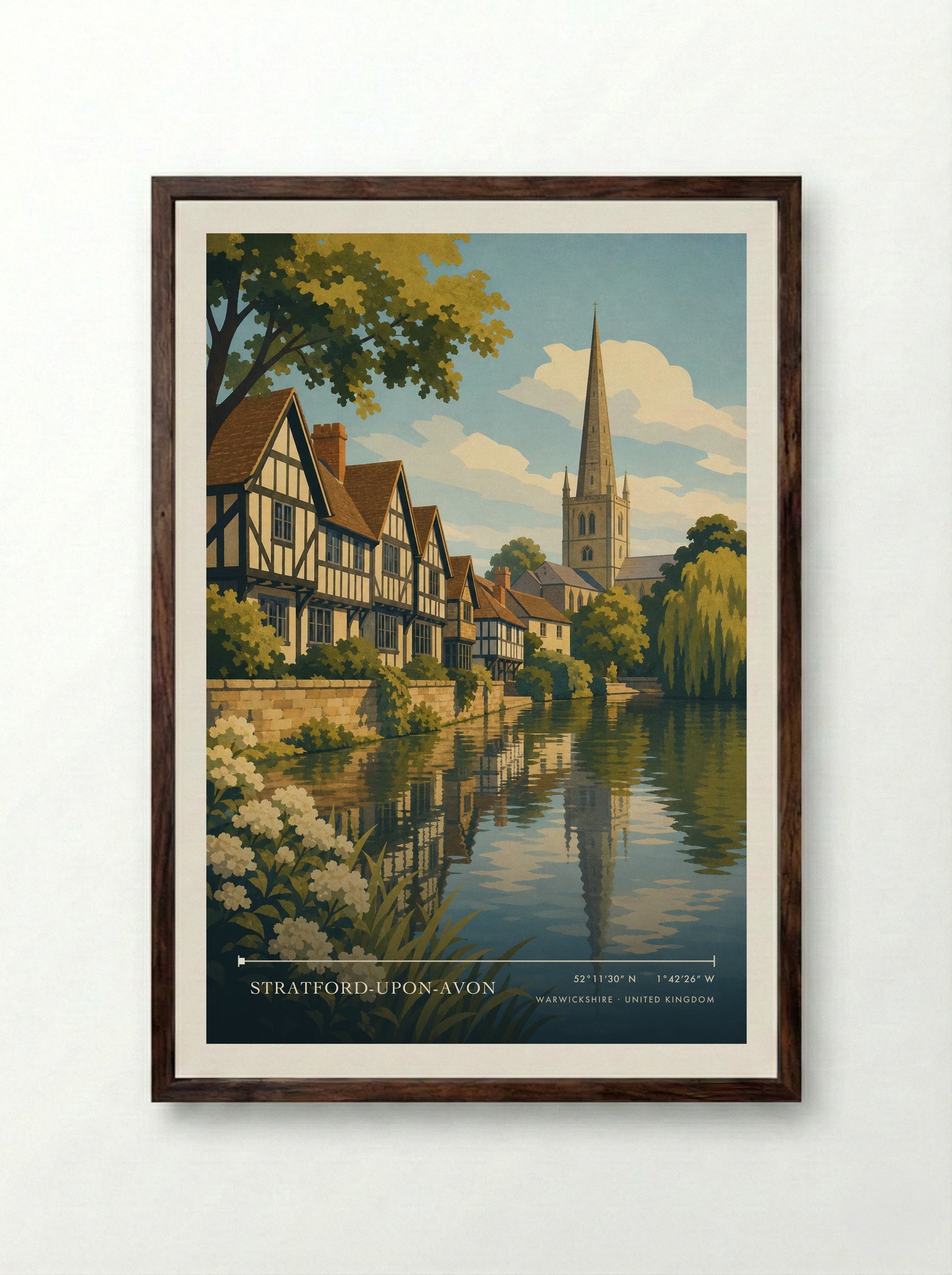 Stratford-upon-Avon Warwickshire United Kingdom Travel Poster - Framed Print Dark Wood