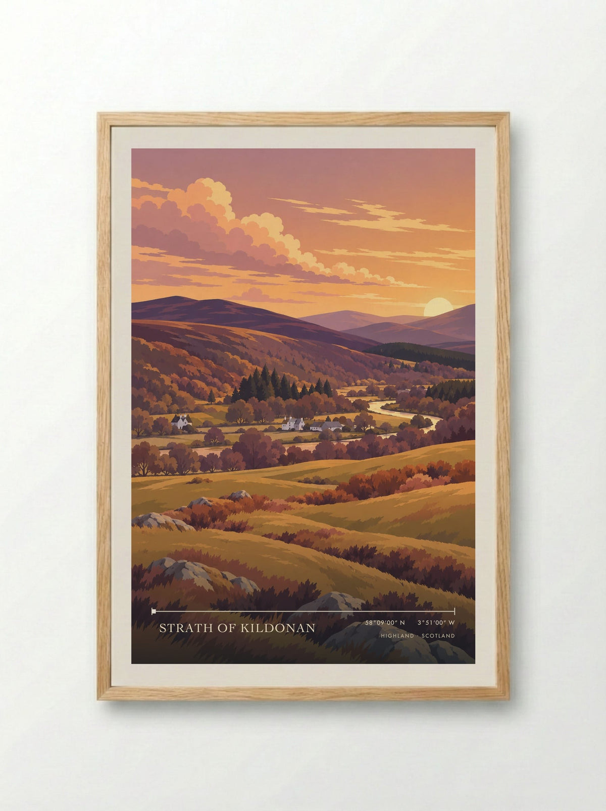 Strath of Kildonan, Highland | Travel Poster - Framed Print Wood