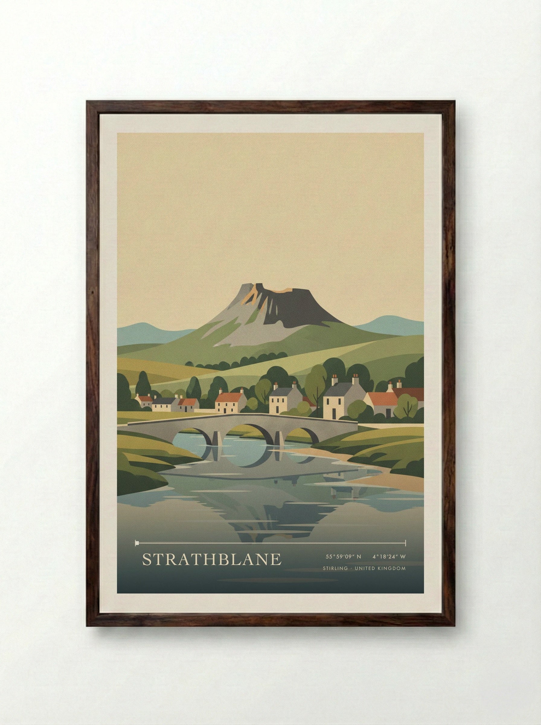 Strathblane Stirling United Kingdom Travel Poster - Framed Print Dark Wood