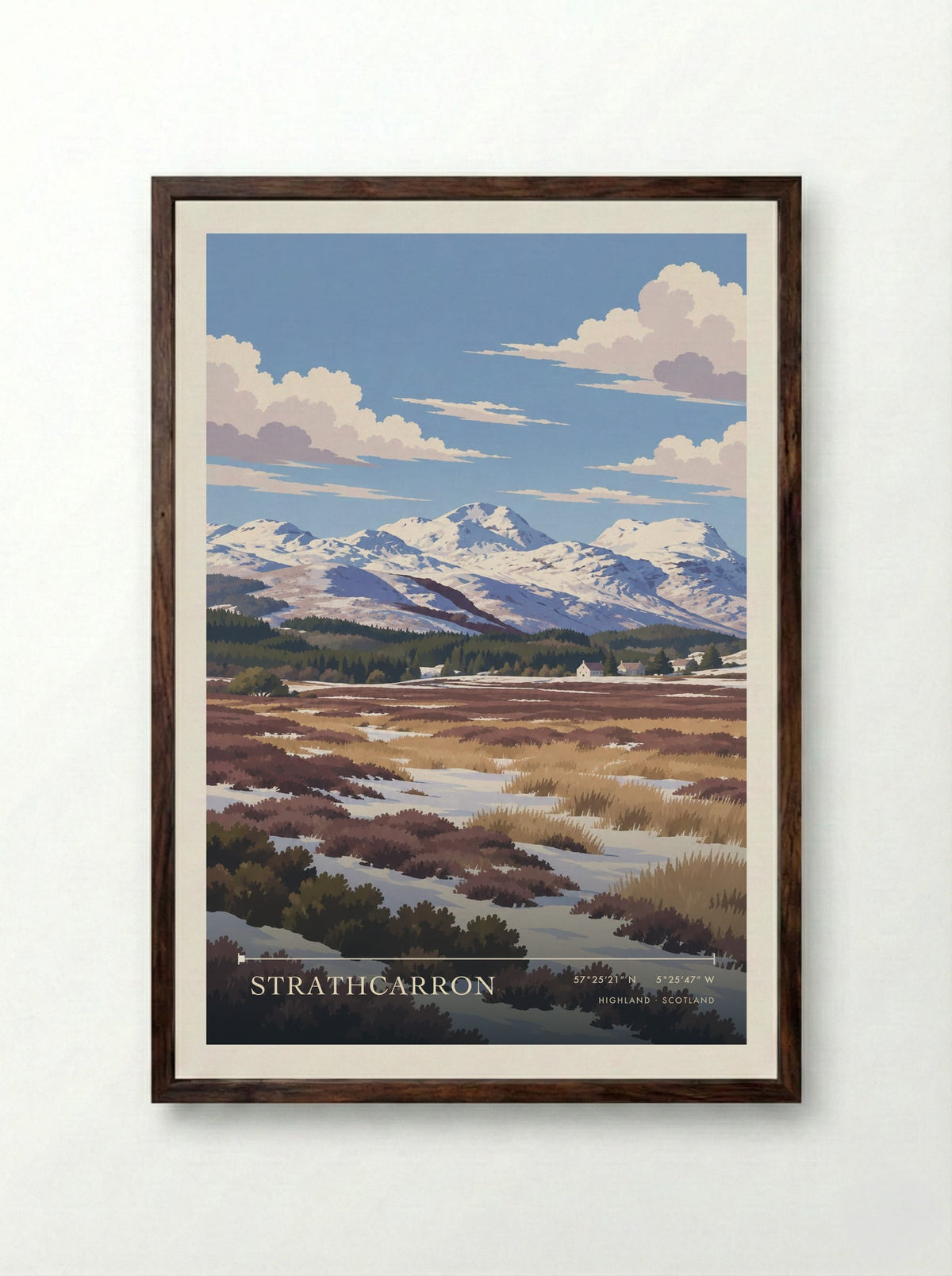 Strathcarron, Highland | Travel Poster - Framed Print Dark Wood