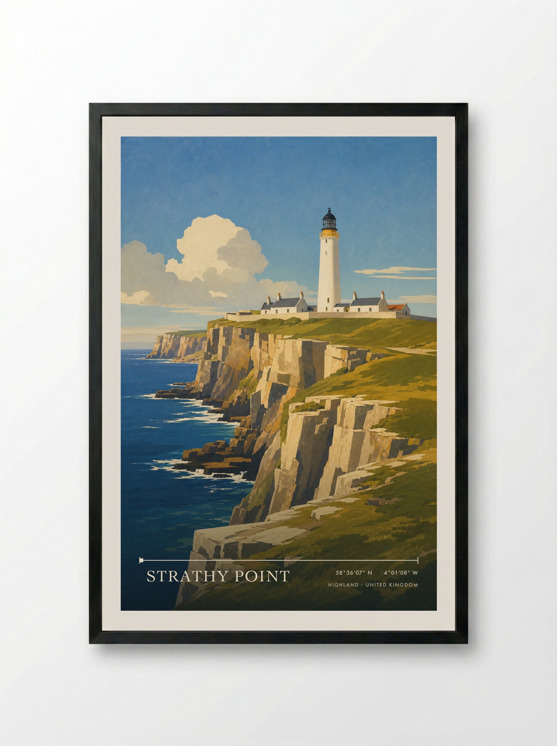 Strathy Point Highland United Kingdom Travel Poster - Framed Print Black