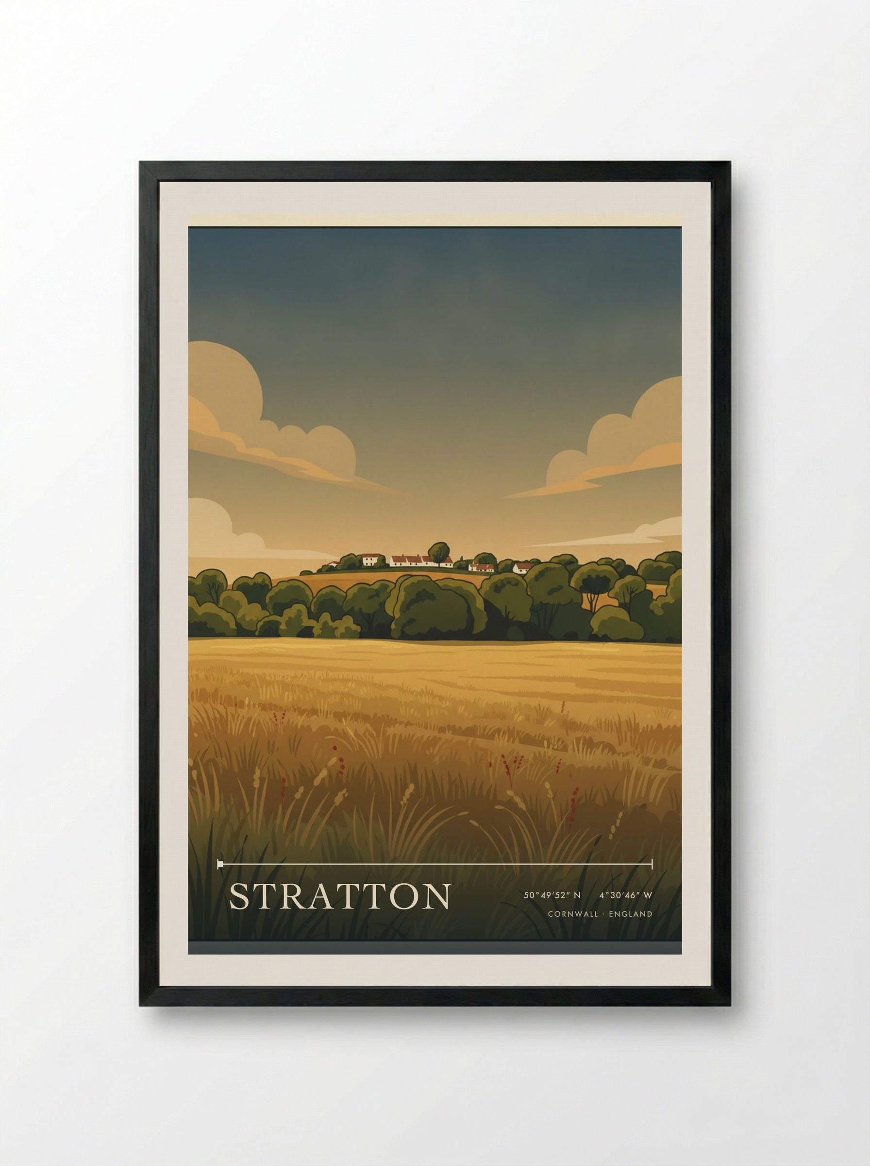 Stratton Cornwall England Travel Poster - Framed Print Black